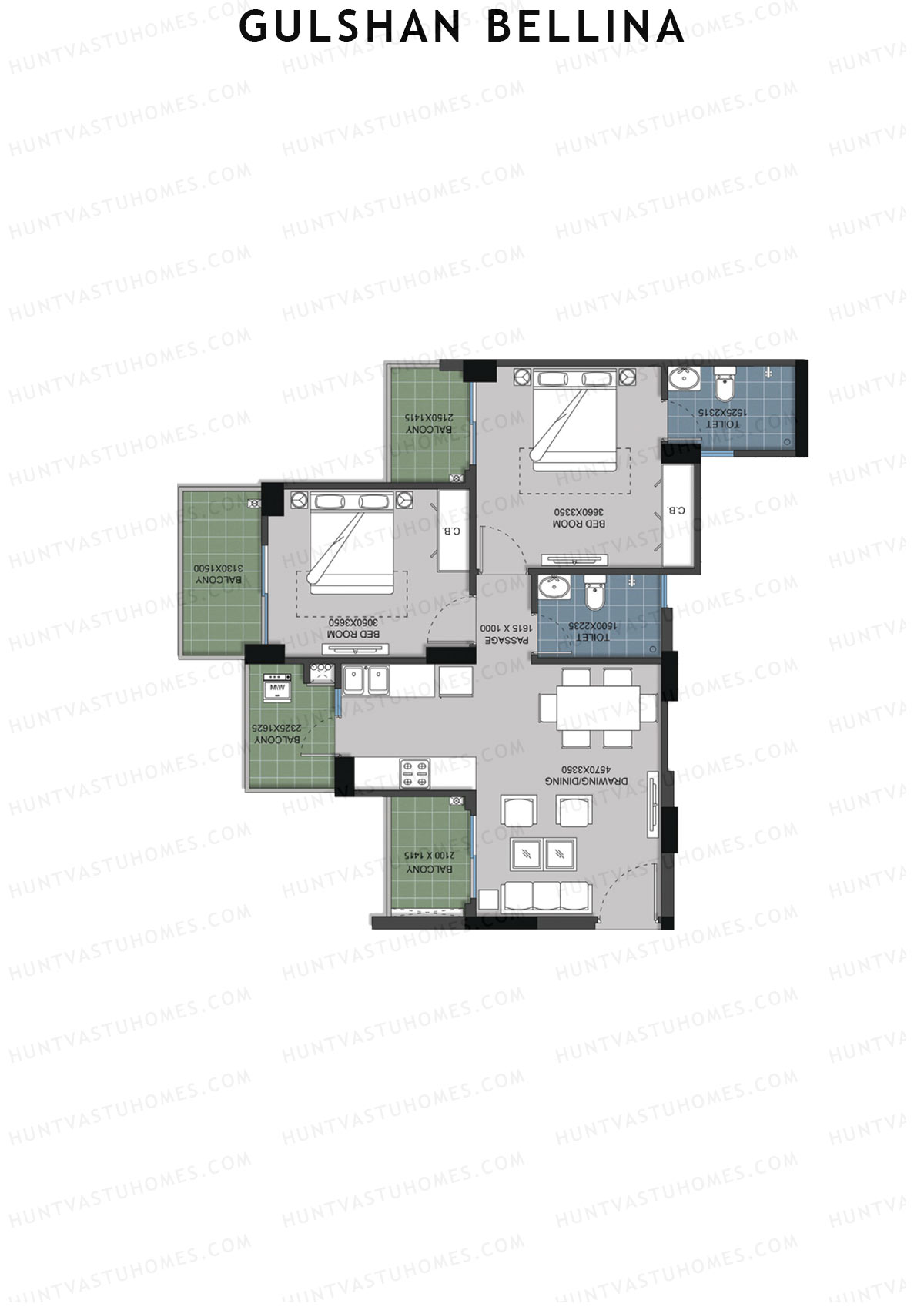 Gulshan Bellina Tower C Unit 3 (Type 1) Floor Plan