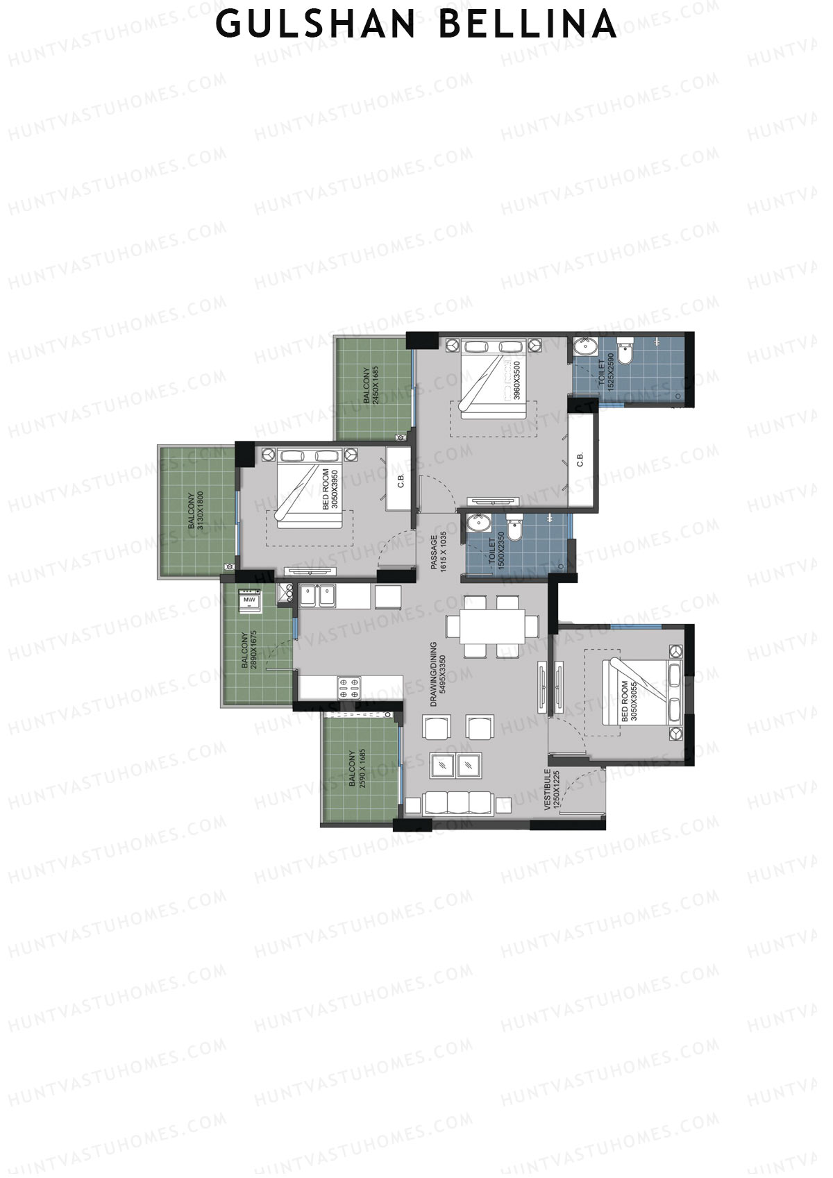 Gulshan Bellina Tower D Unit 5 (Type 3A) Floor Plan