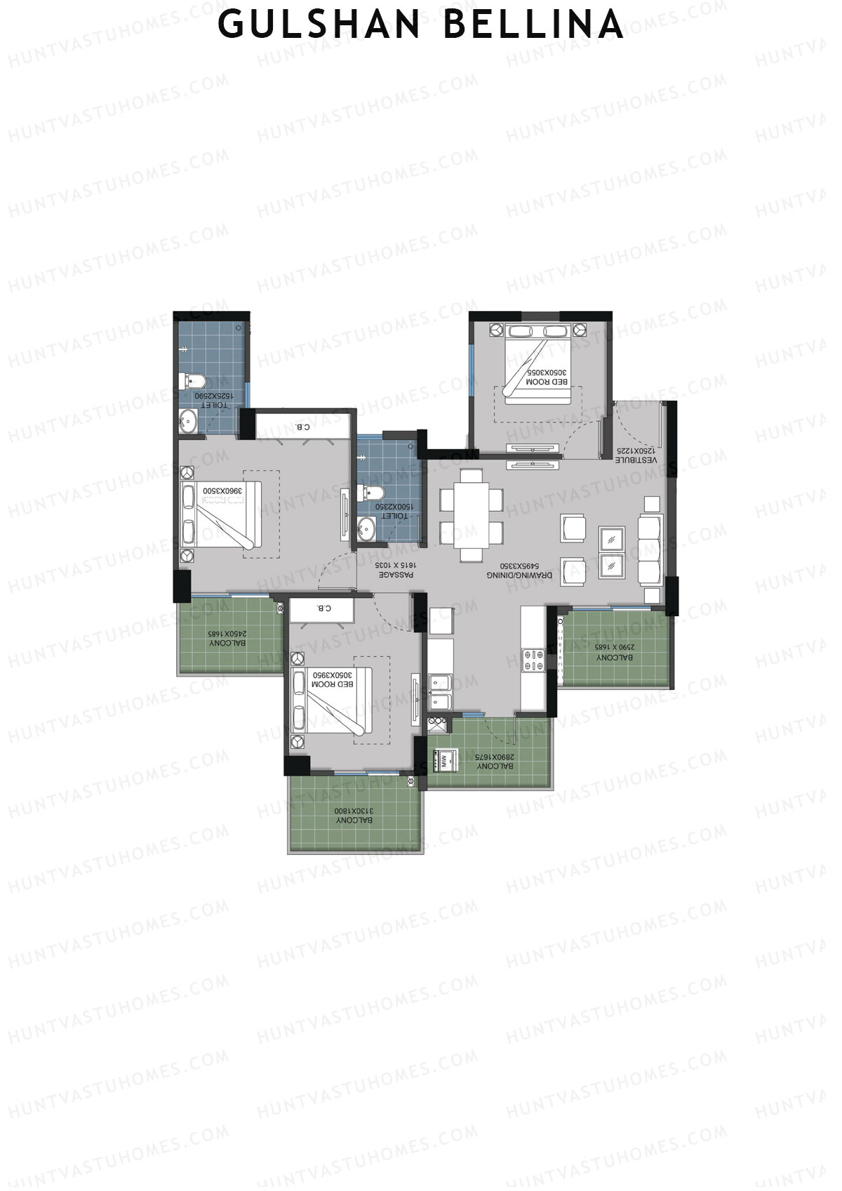 Gulshan Bellina Tower E Unit 1 (Type 3A) Floor Plan
