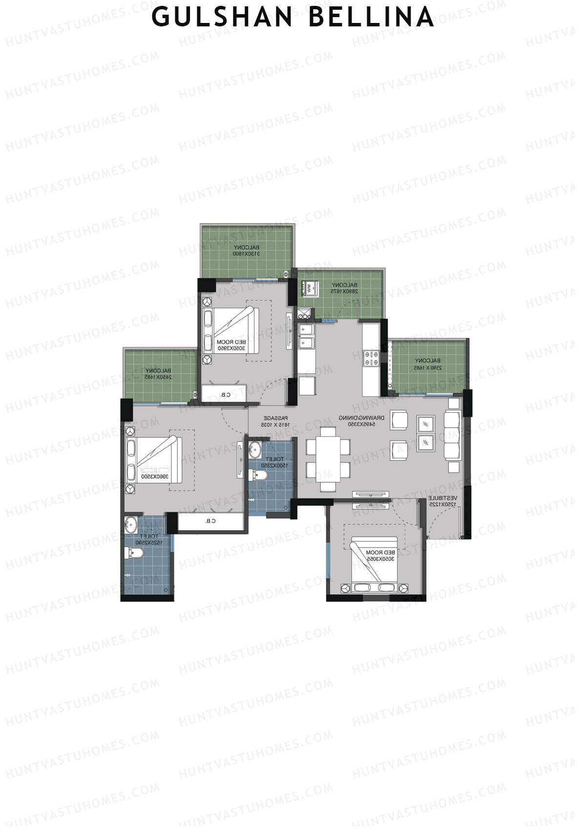 Gulshan Bellina Tower E Unit 2 (Type 3A) Floor Plan
