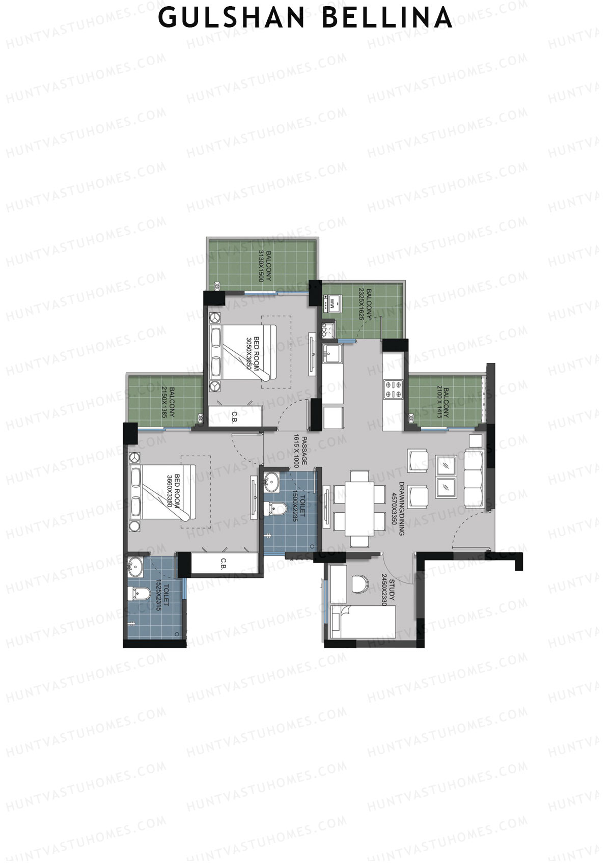 Gulshan Bellina Tower F Unit 2 (Type 2A) Floor Plan