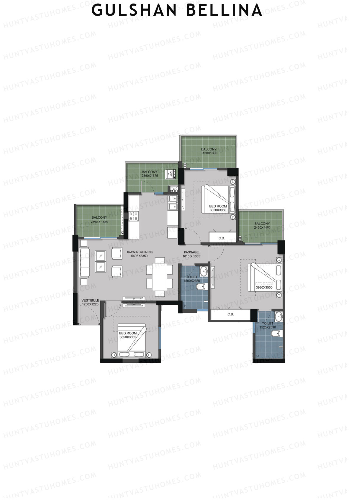 Gulshan Bellina Tower H Unit 5 (Type 3A) Floor Plan