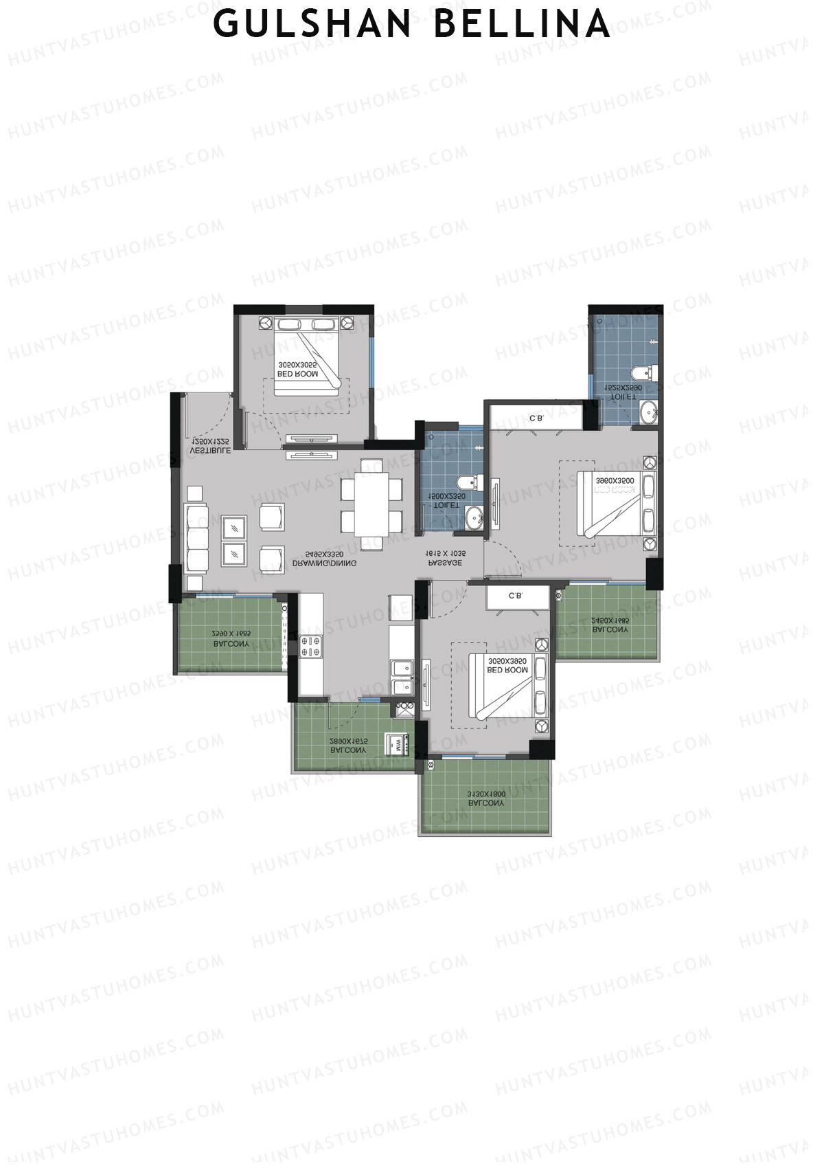 Gulshan Bellina Tower H Unit 6 (Type 3A) Floor Plan
