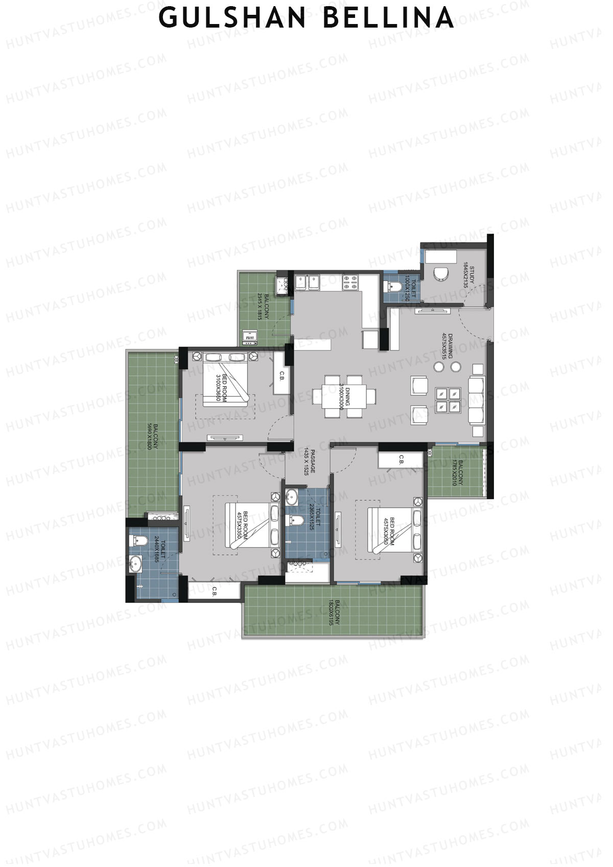 Gulshan Bellina Tower J Unit 1 (Type 5) Floor Plan