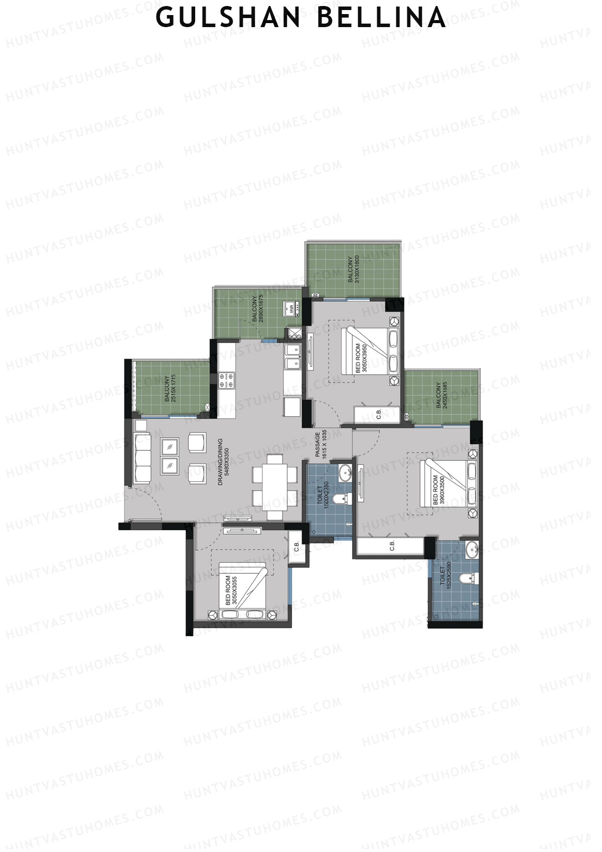 Gulshan Bellina Tower J Unit 3 (Type 3) Floor Plan