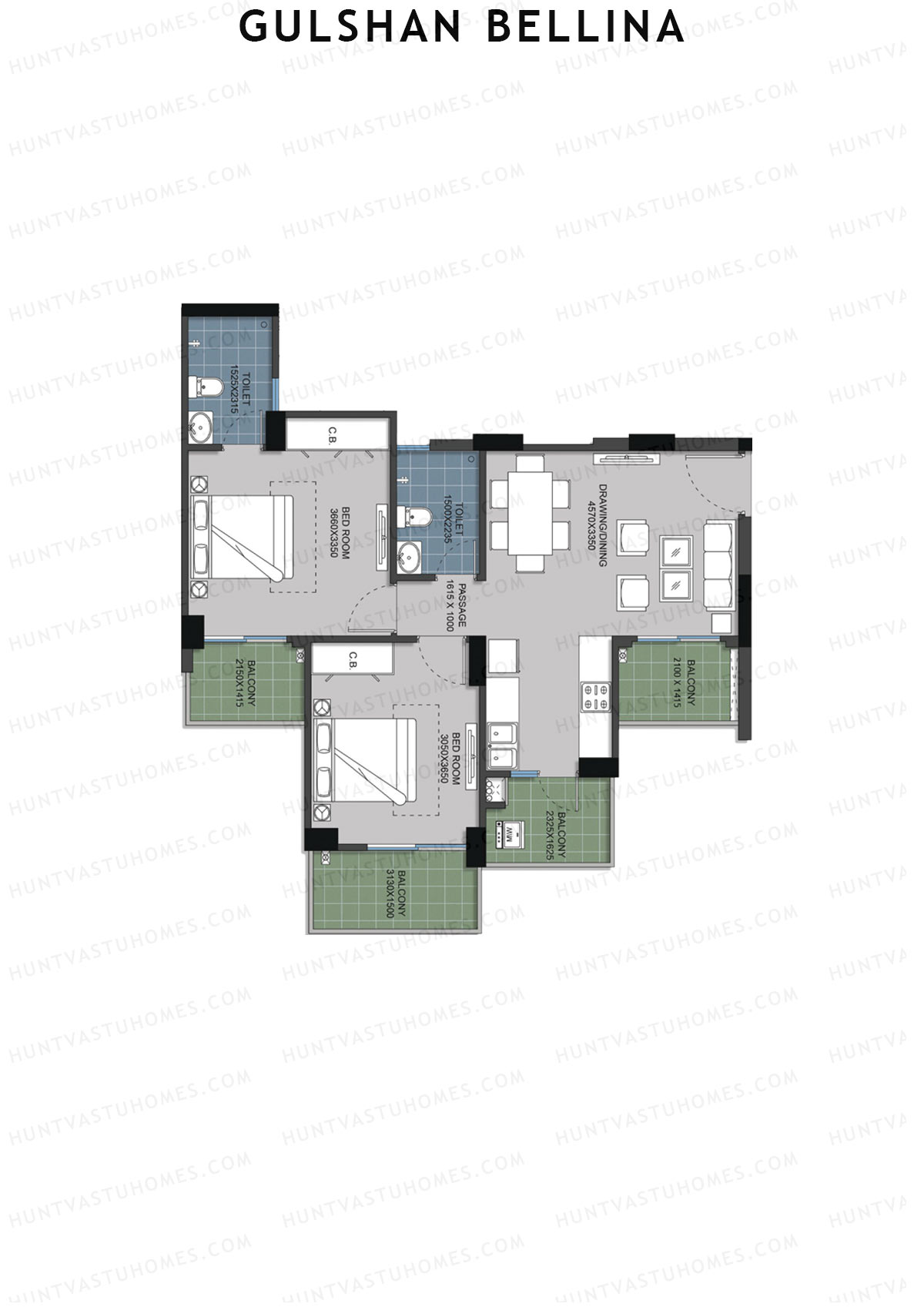 Gulshan Bellina Tower M Unit 1 (Type 1) Floor Plan