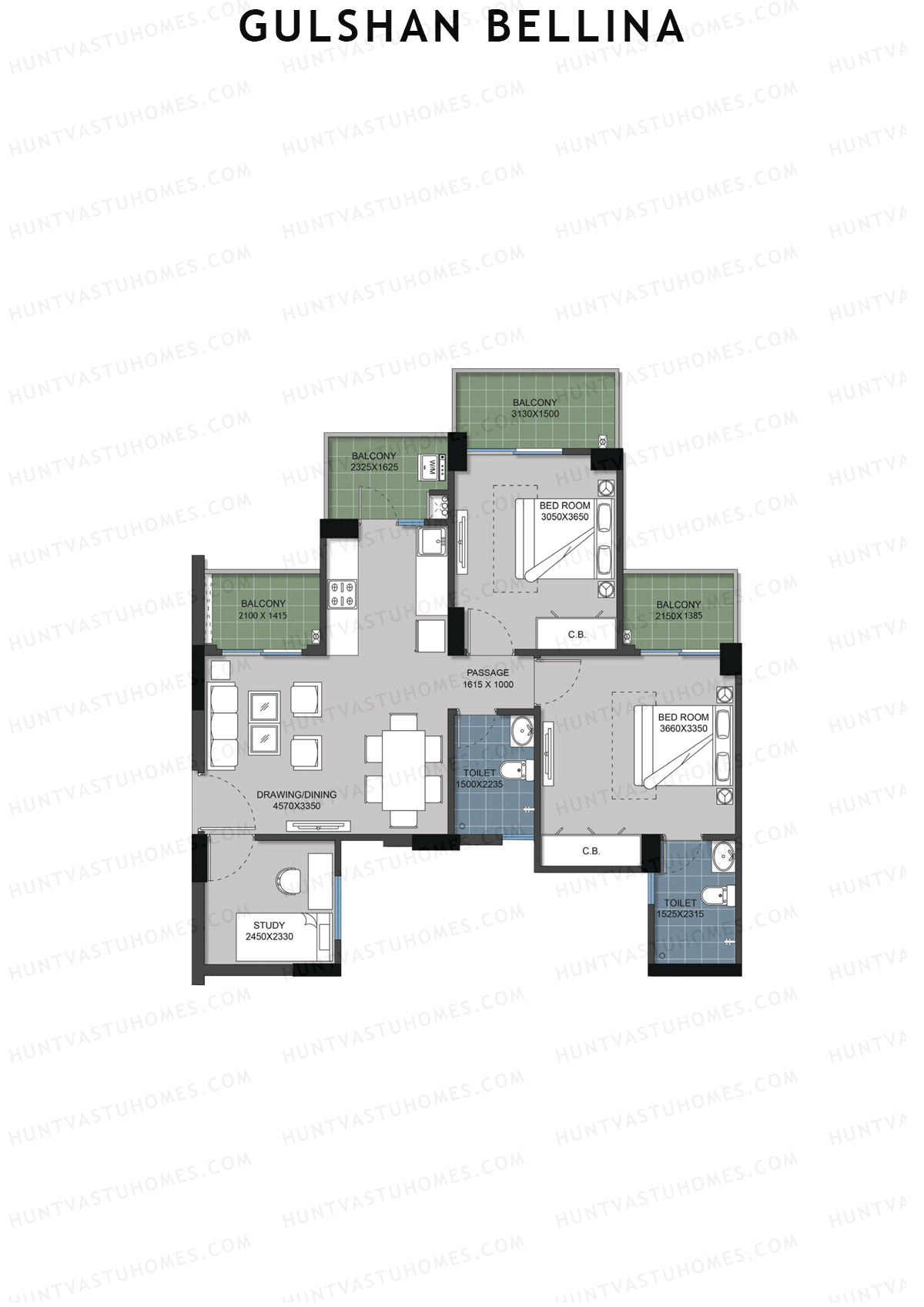 Gulshan Bellina Tower M Unit 3 (Type 2) Floor Plan