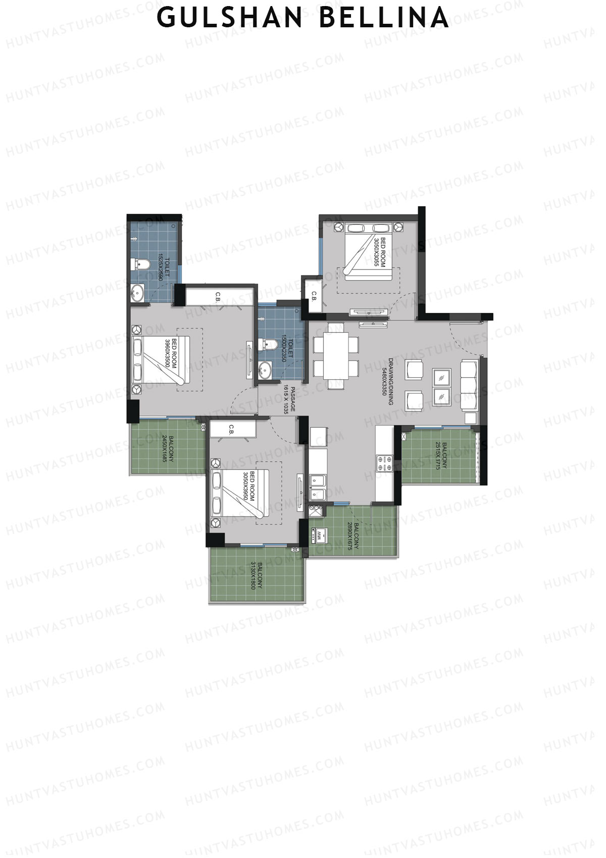 Gulshan Bellina Tower N Unit 1 (Type 3) Floor Plan