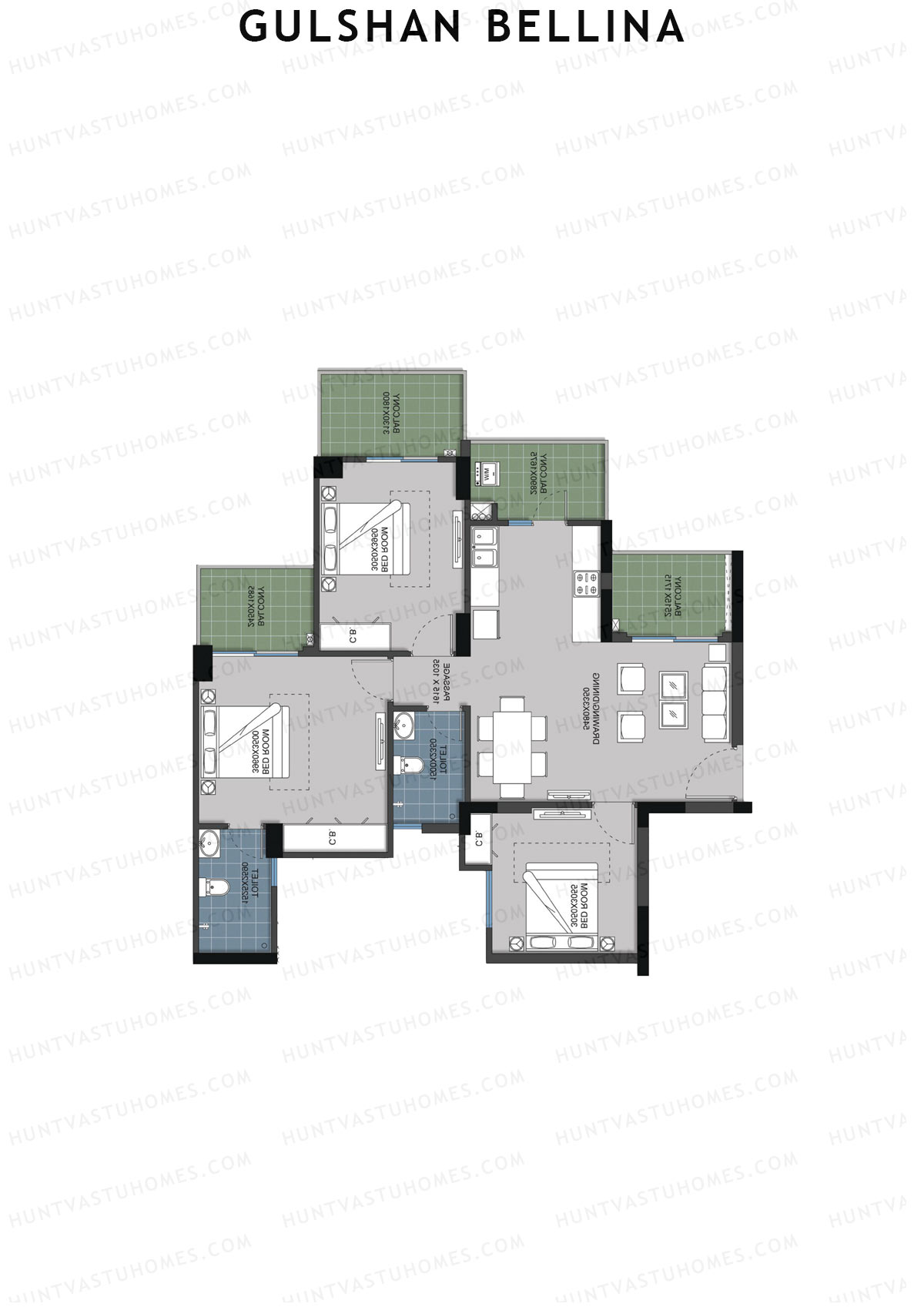 Gulshan Bellina Tower N Unit 2 (Type 3) Floor Plan