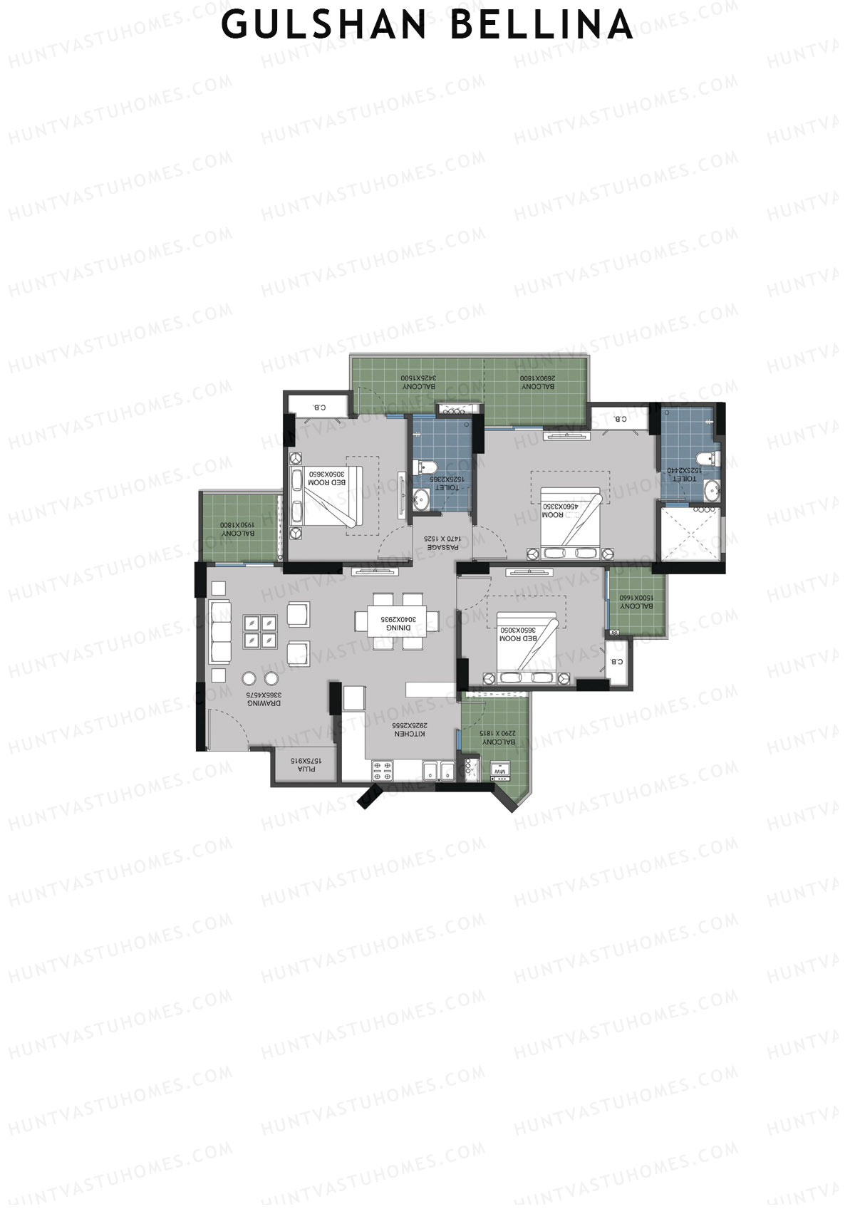 Gulshan Bellina Tower N Unit 3 (Type 4) Floor Plan