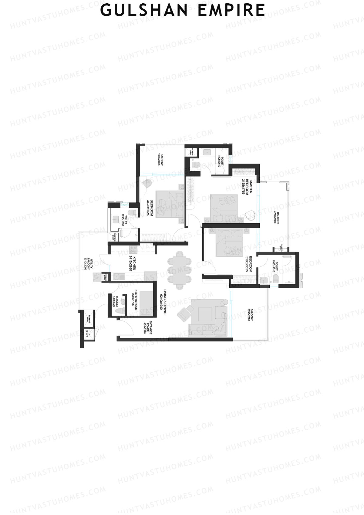 Gulshan Empire, Tower E, Unit 2, 3BHK, Super Area 2075   sq ft 