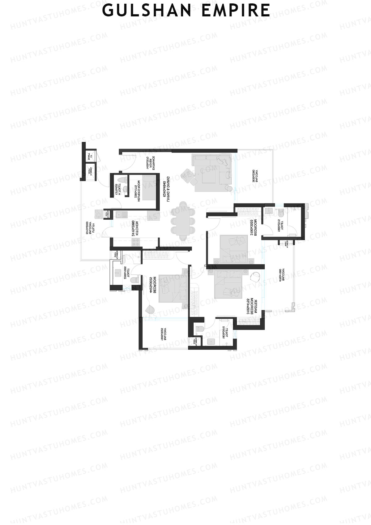 Gulshan Empire, Tower E, Unit 3, 3BHK, Super Area 2075   sq ft 
