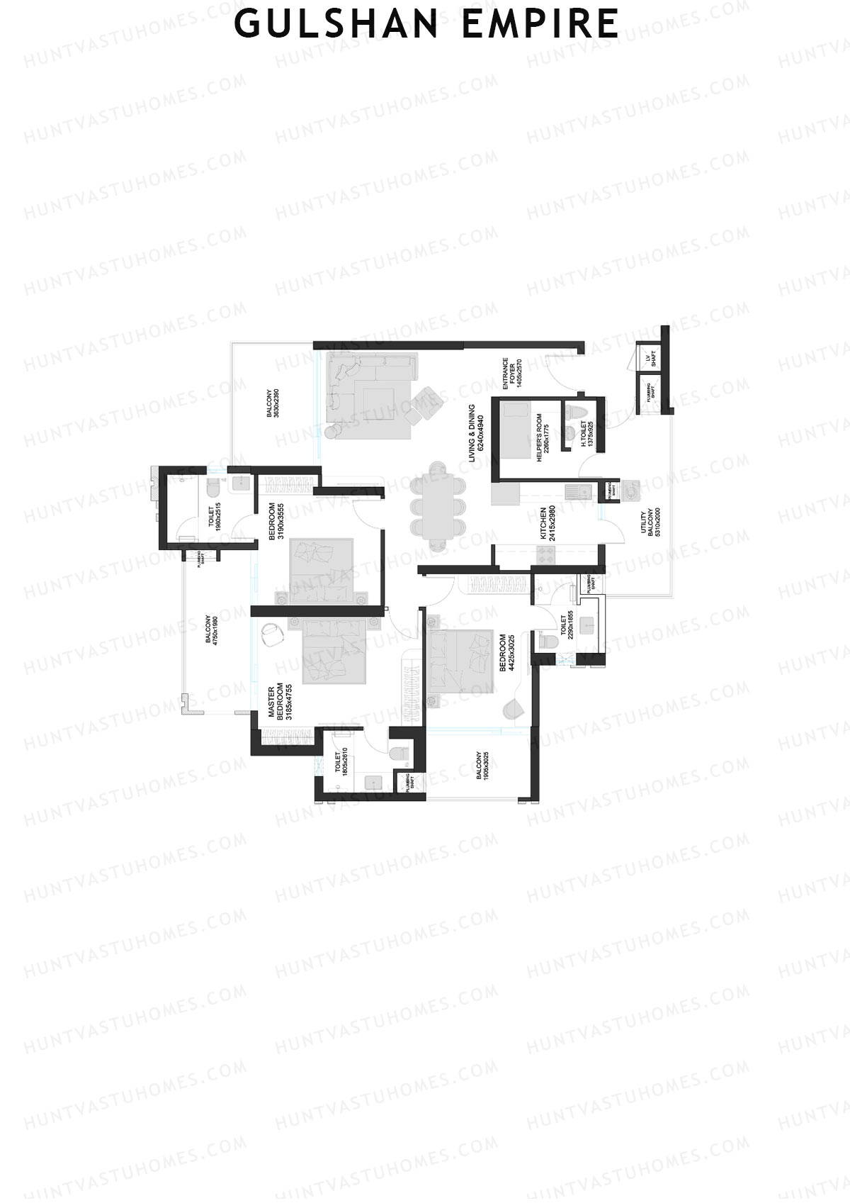 Gulshan Empire, Tower E, Unit 4, 3BHK, Super Area 2075   sq ft 
