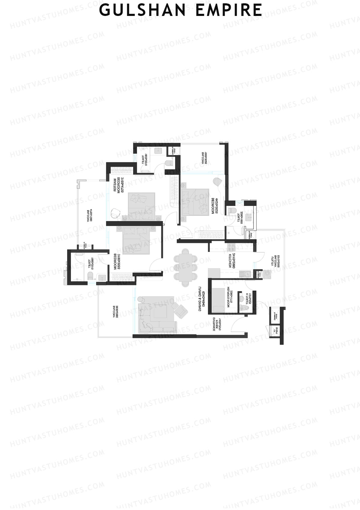 Gulshan Empire, Tower F, Unit 1, 3BHK, Super Area 2075   sq ft 