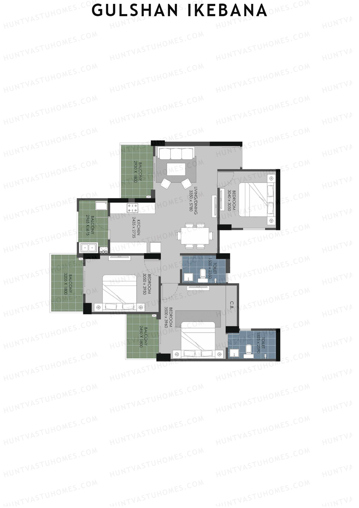 Gulshan Ikebana Tower E Unit 4 (Type A2) Floor Plan