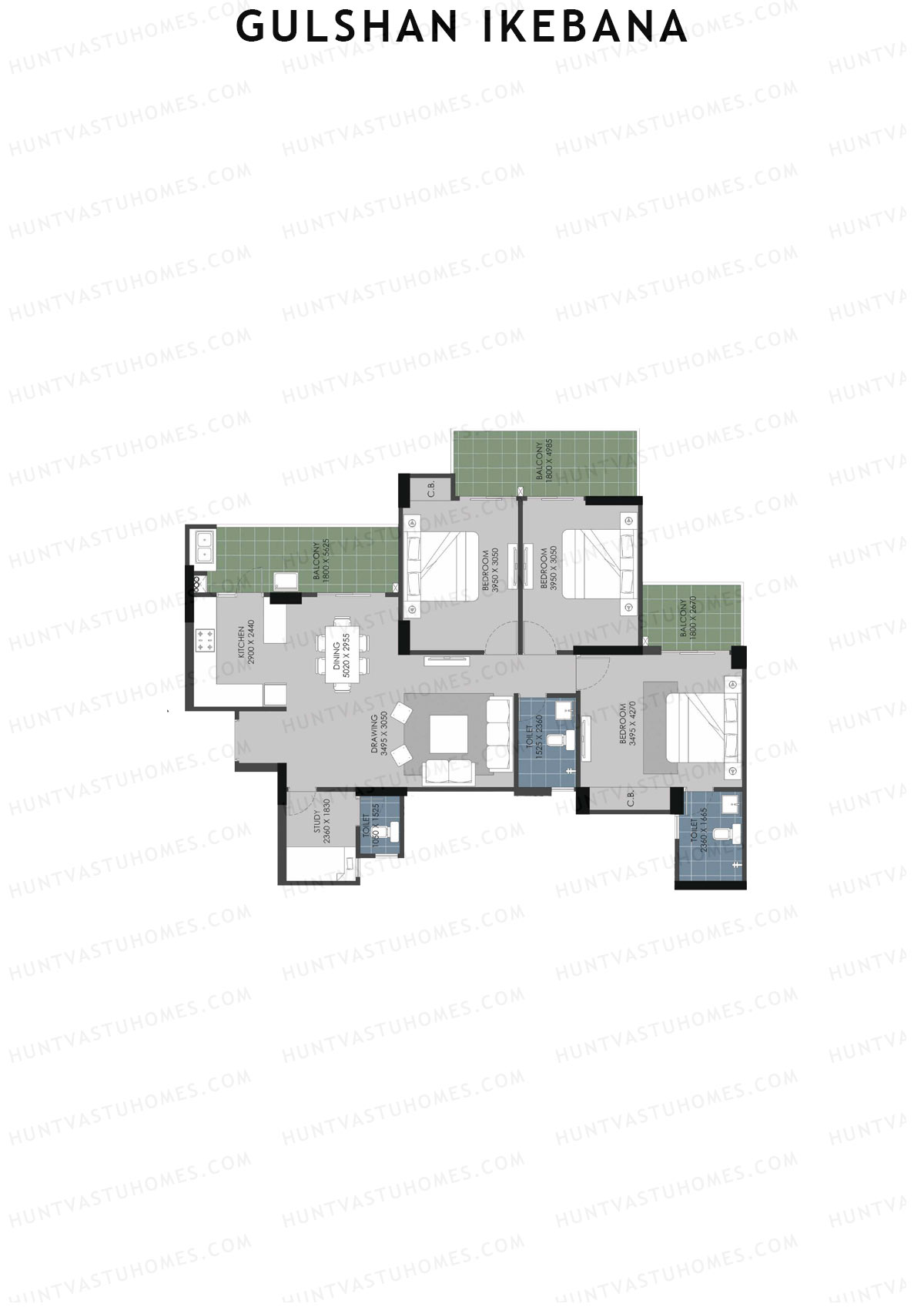 Gulshan Ikebana Tower J Unit 3 (Type C) Floor Plan