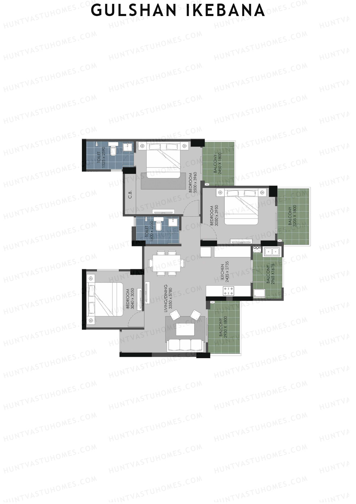 Gulshan Ikebana Tower Q Unit 2 (Type A2) Floor Plan