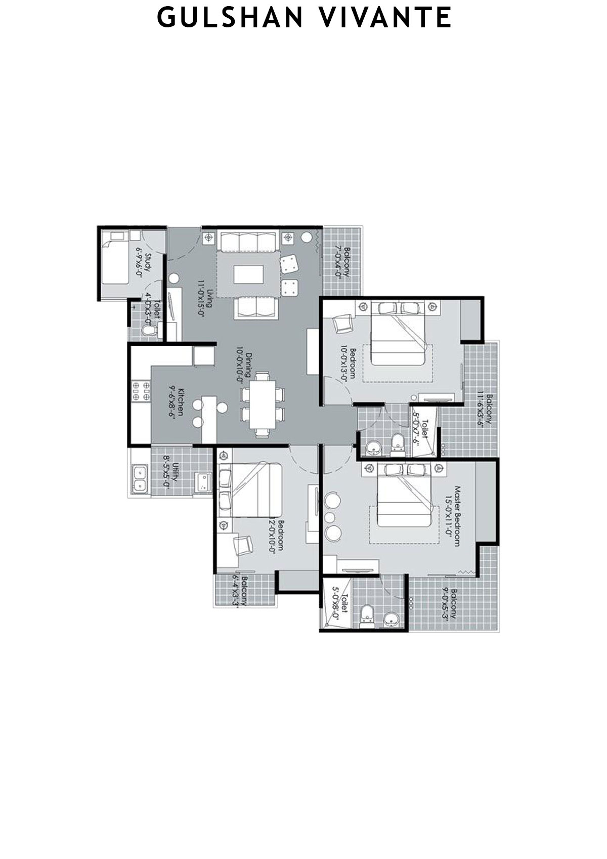 Gulshan Vivante Tower A Unit 1 (Type D) Floor Plan