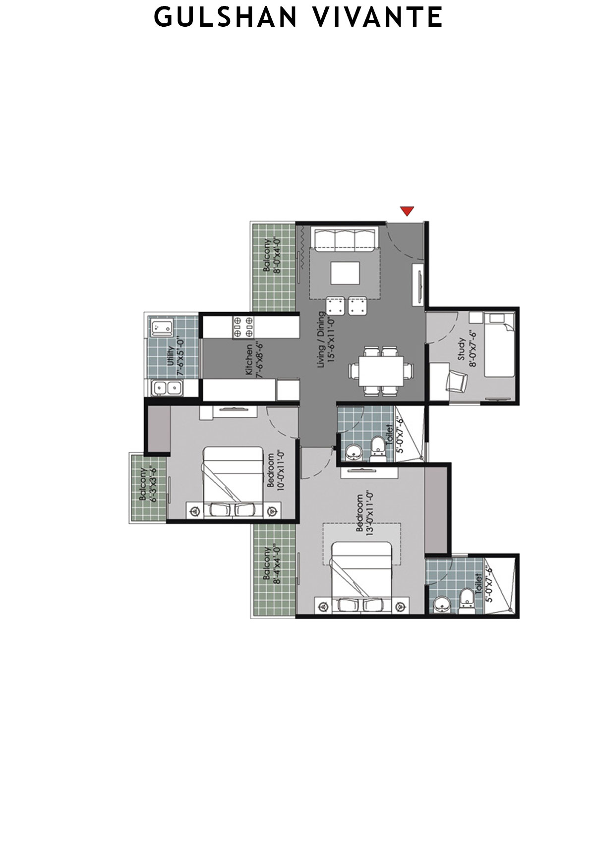 Gulshan Vivante Tower C Unit 2 (Type A) Floor Plan