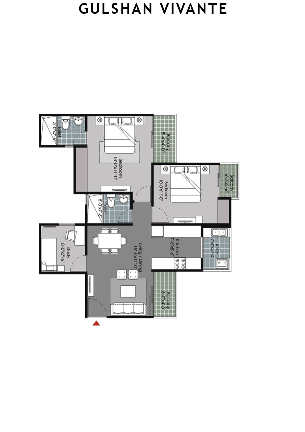 Gulshan Vivante Tower C Unit 4 (Type A) Floor Plan