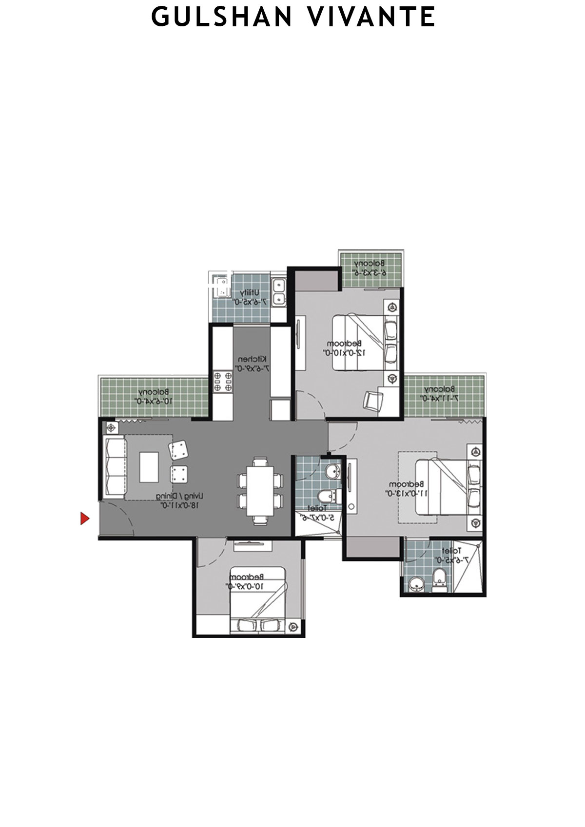 Gulshan Vivante Tower E Unit 3 (Type B) Floor Plan