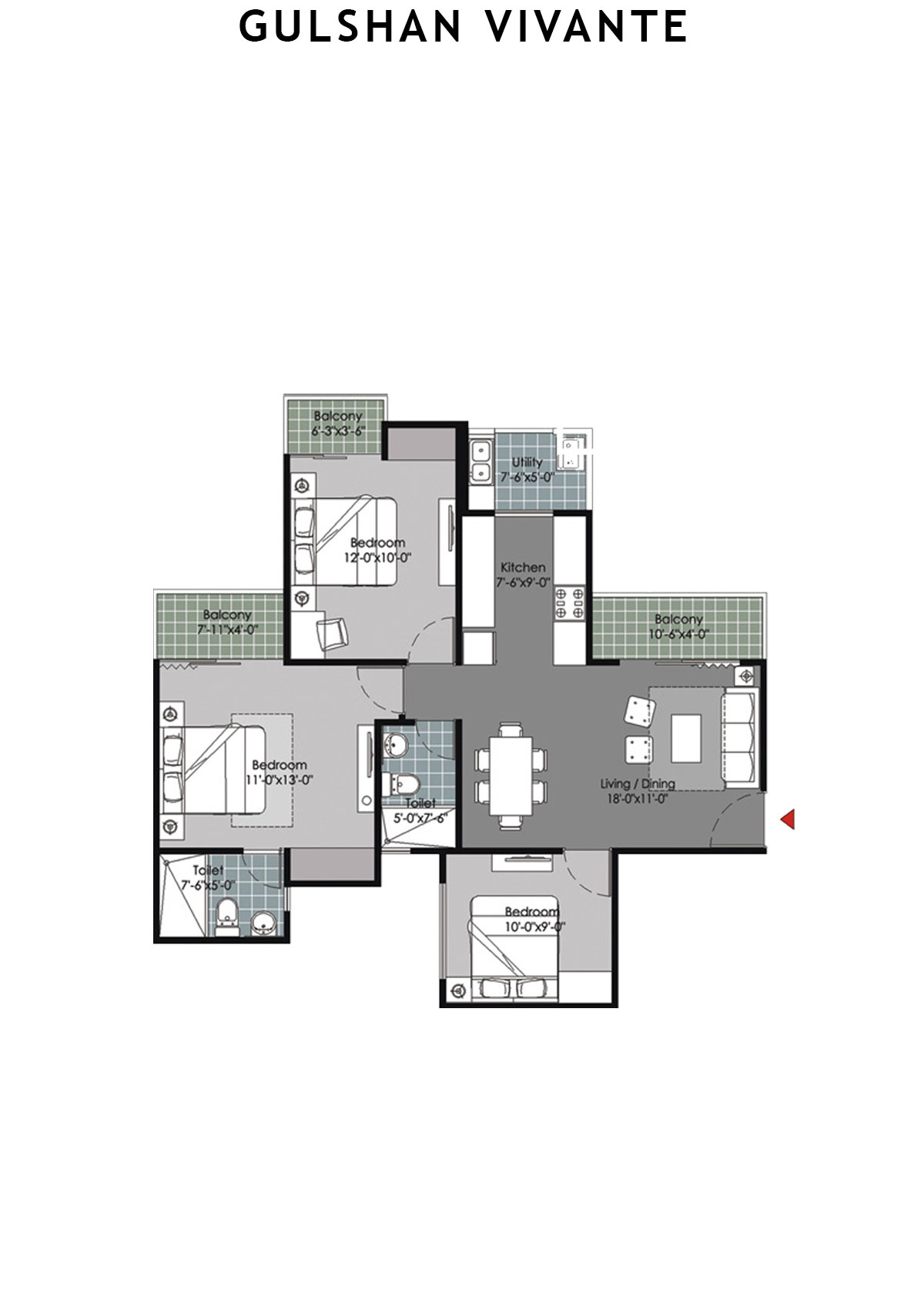 Gulshan Vivante Tower F Unit 2 (Type B) Floor Plan