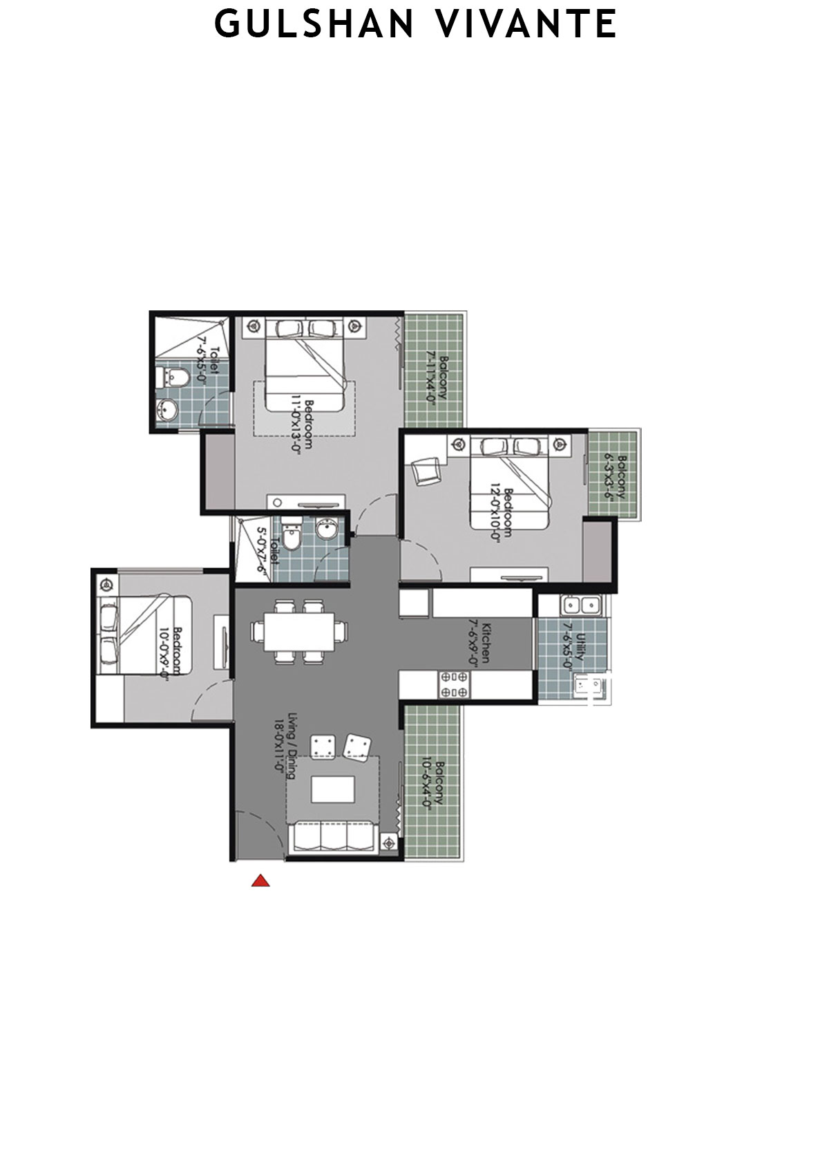 Gulshan Vivante Tower H Unit 2 (Type B) Floor Plan