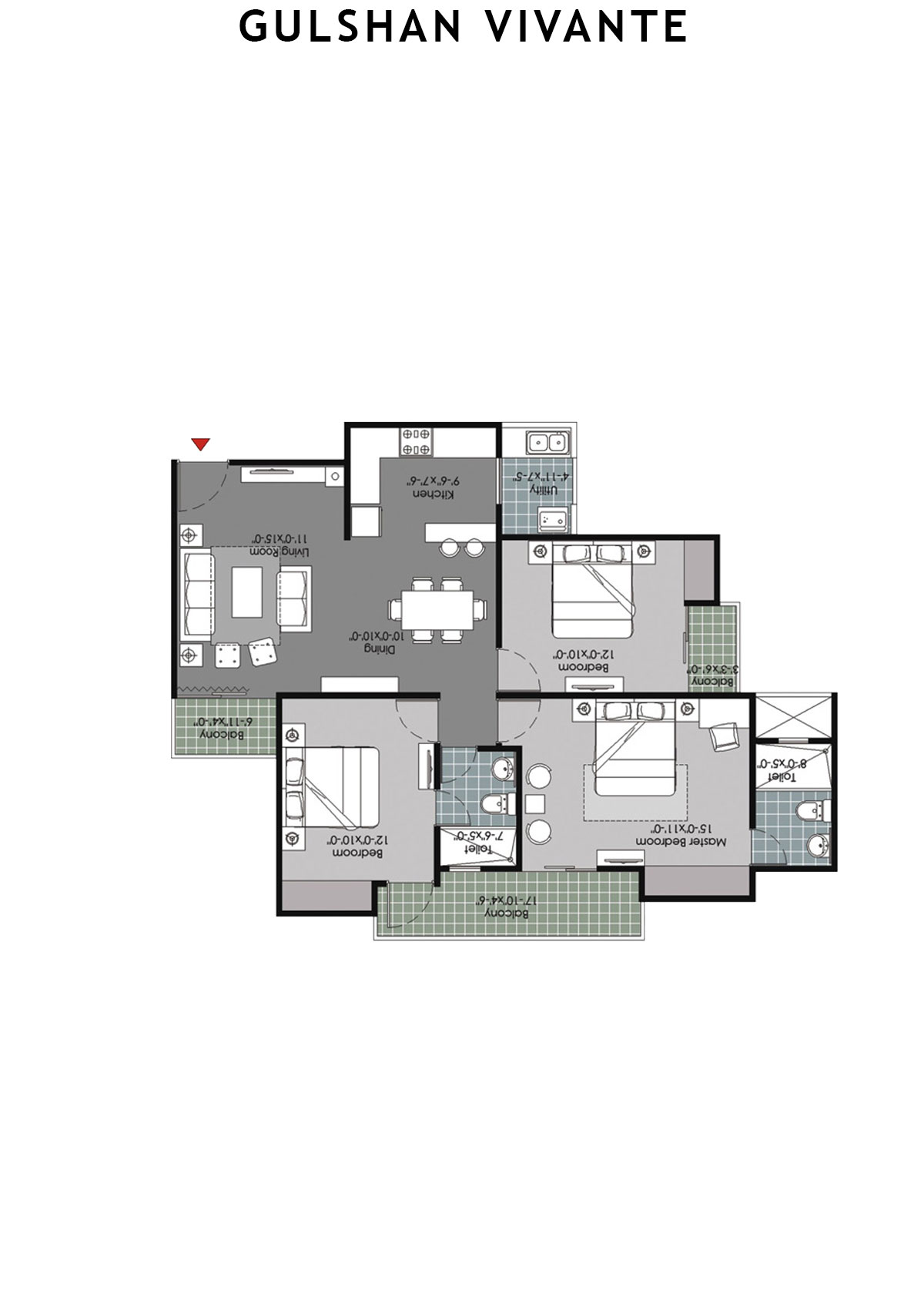 Gulshan Vivante Tower I Unit 4 (Type C) Floor Plan