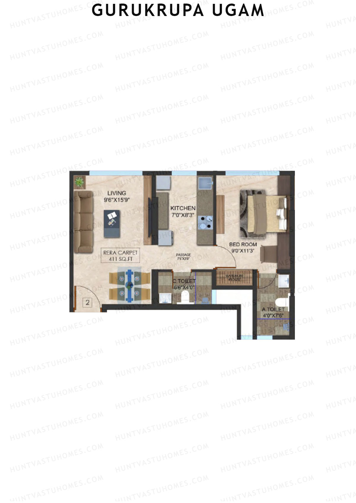 Gurukrupa Ugam Wing A Unit 2 Floor Plan