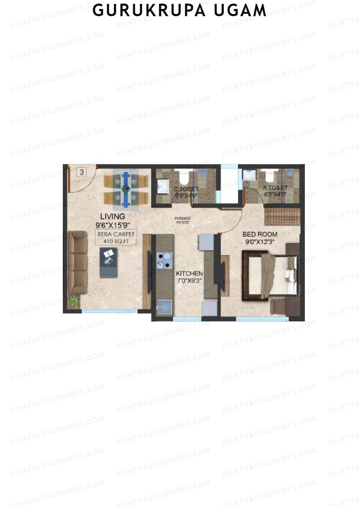 Gurukrupa Ugam Wing A Unit 3 Floor Plan