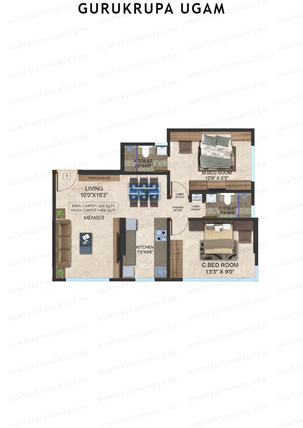 Gurukrupa Ugam Wing B Unit 1 Floor Plan