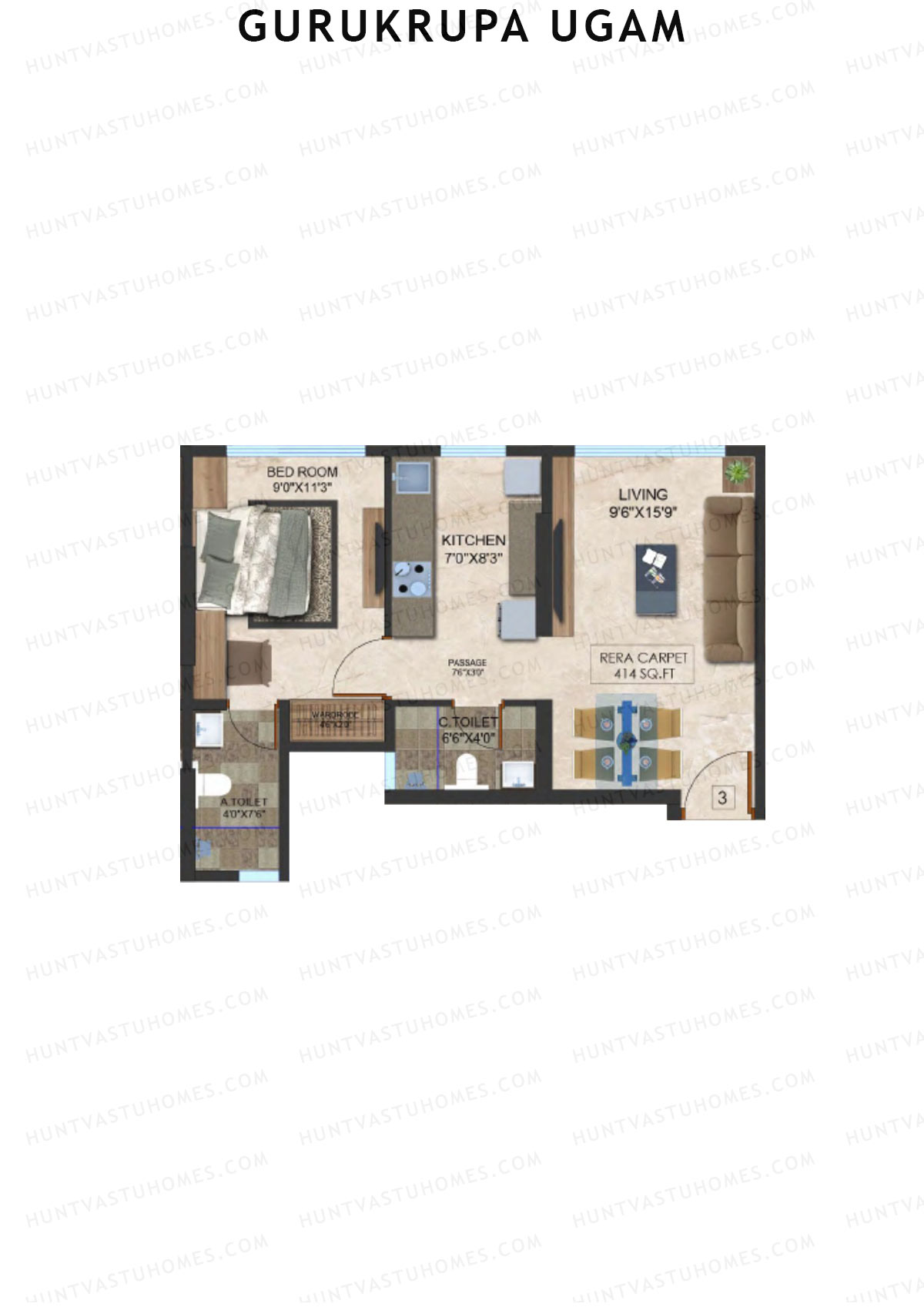 Gurukrupa Ugam Wing B Unit 3 Floor Plan