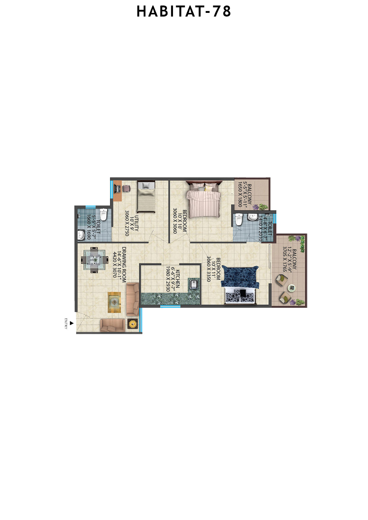 Habitat 78 Tower B1 Unit 1 Floor Plan