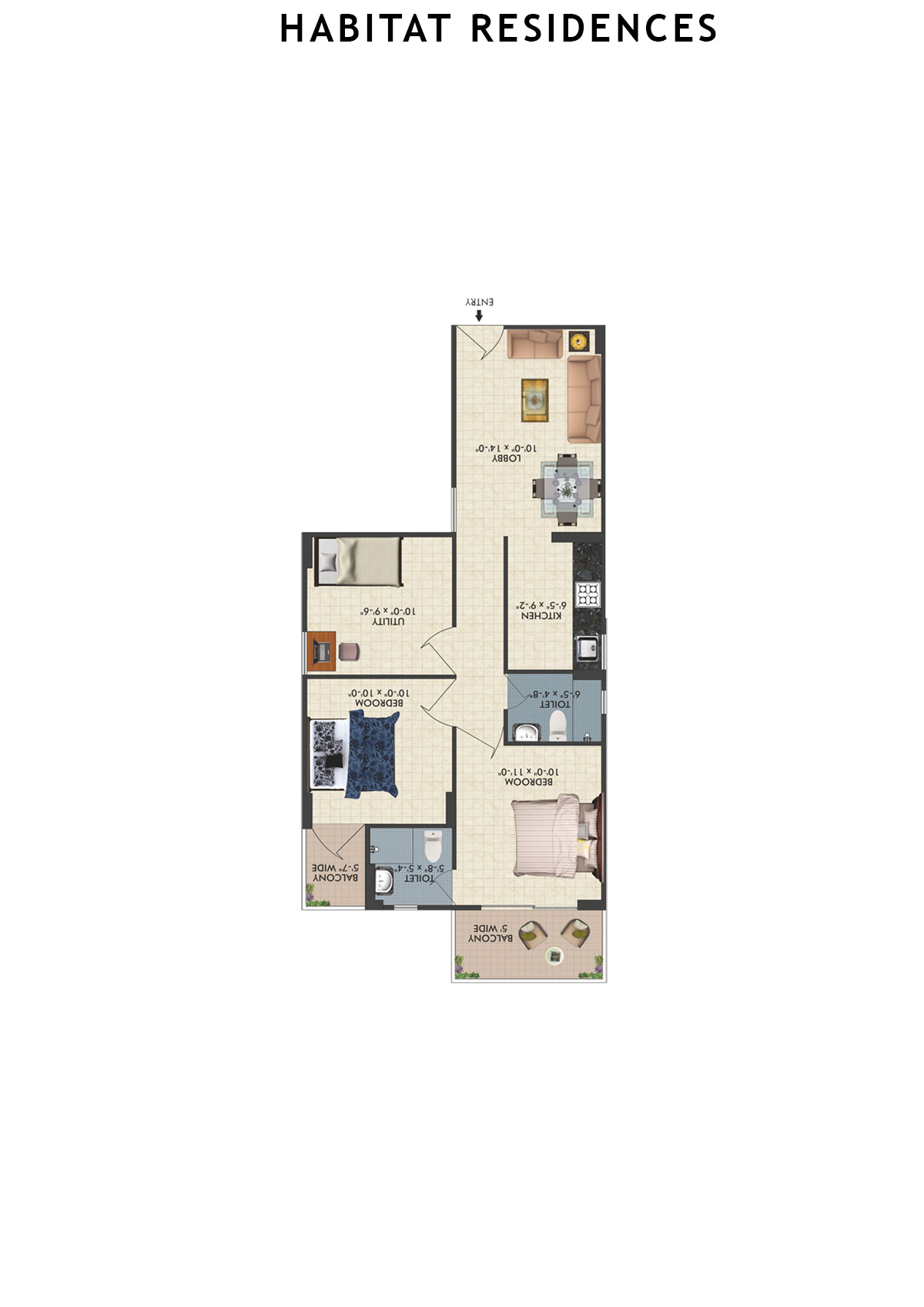 Habitat Residences Tower D1 Unit 4 (Type  1) Floor Plan