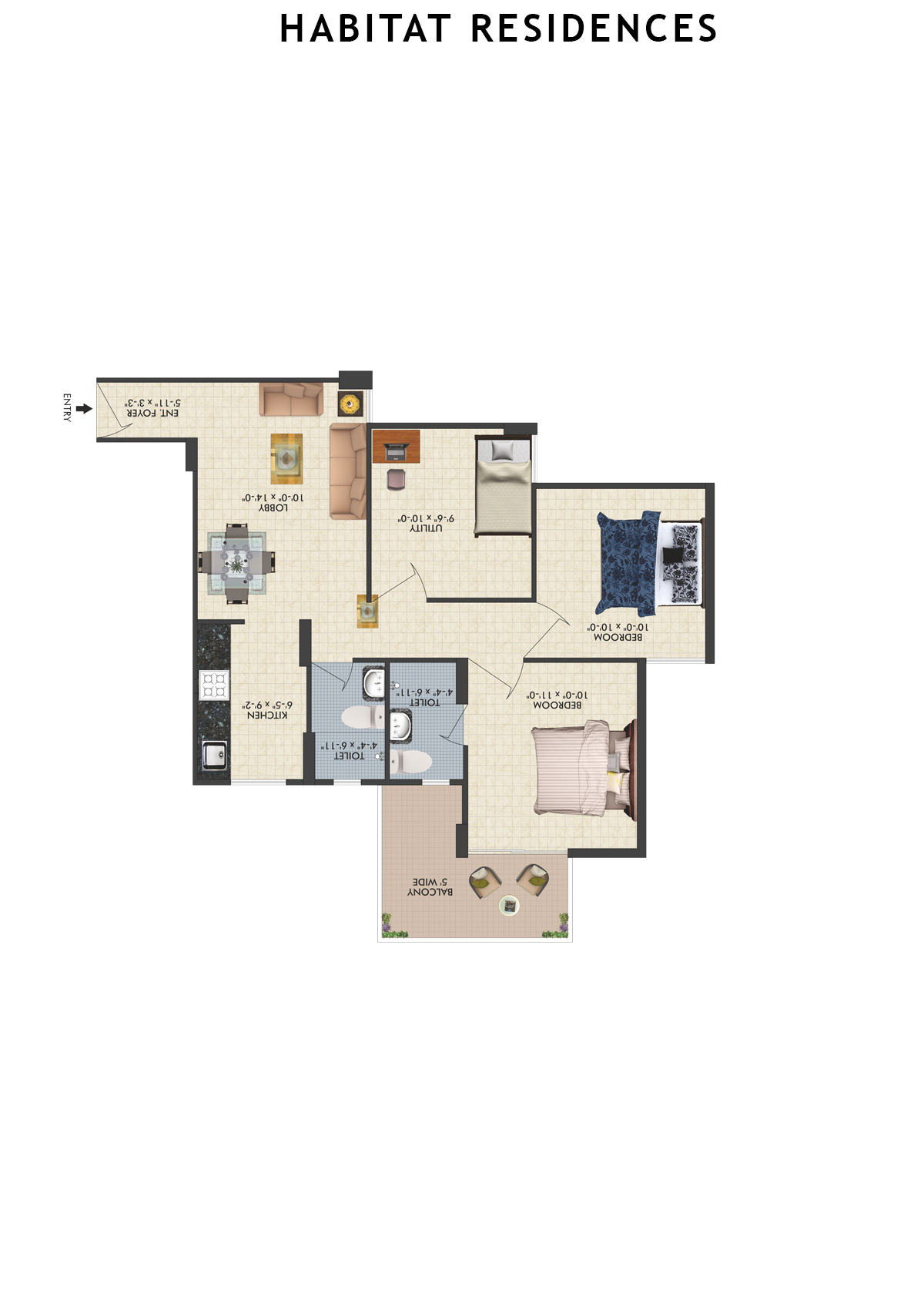 Habitat Residences Tower D2 Unit 3 (Type  2) Floor Plan