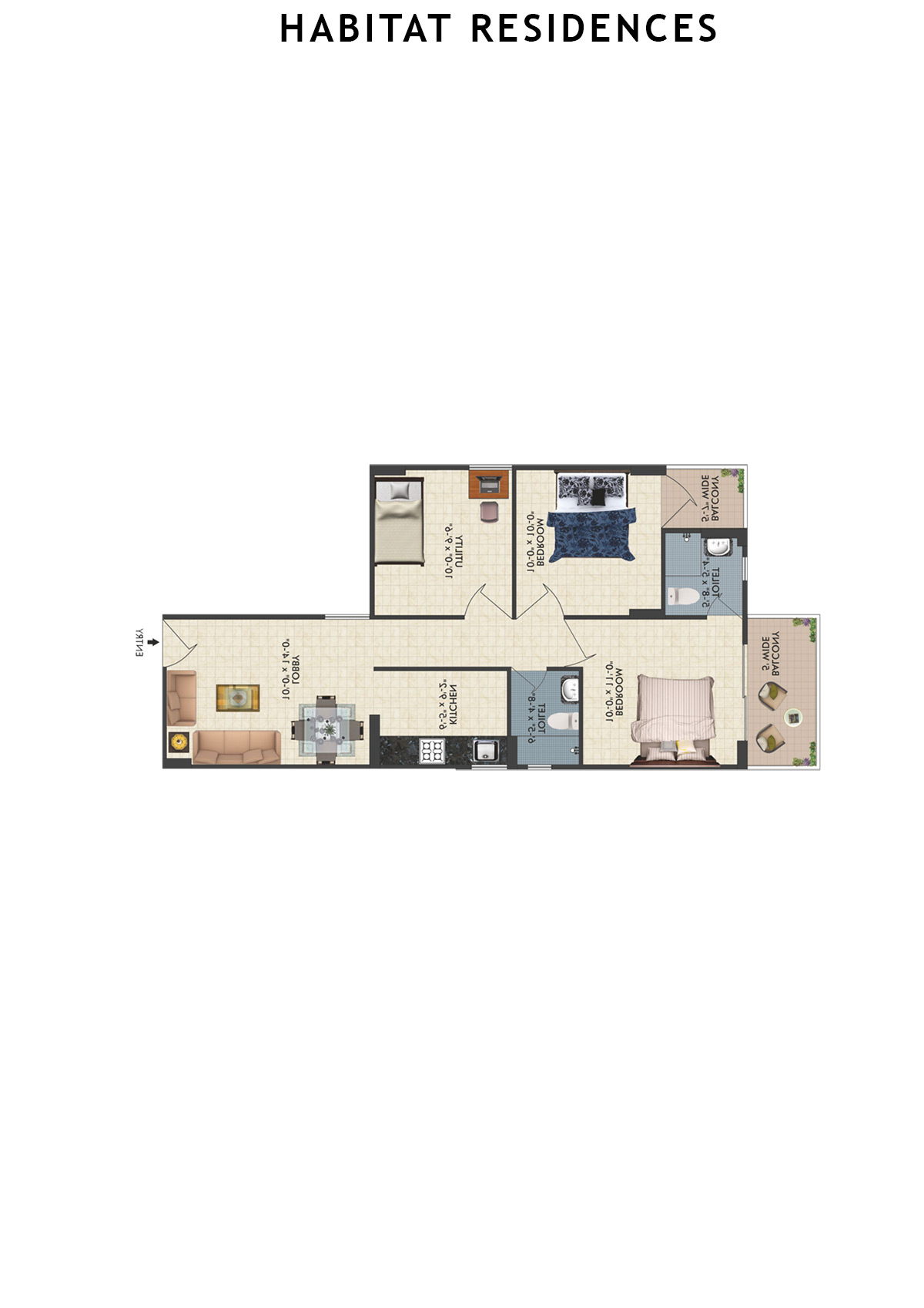 Habitat Residences Tower D3 Unit 1 (Type  1) Floor Plan