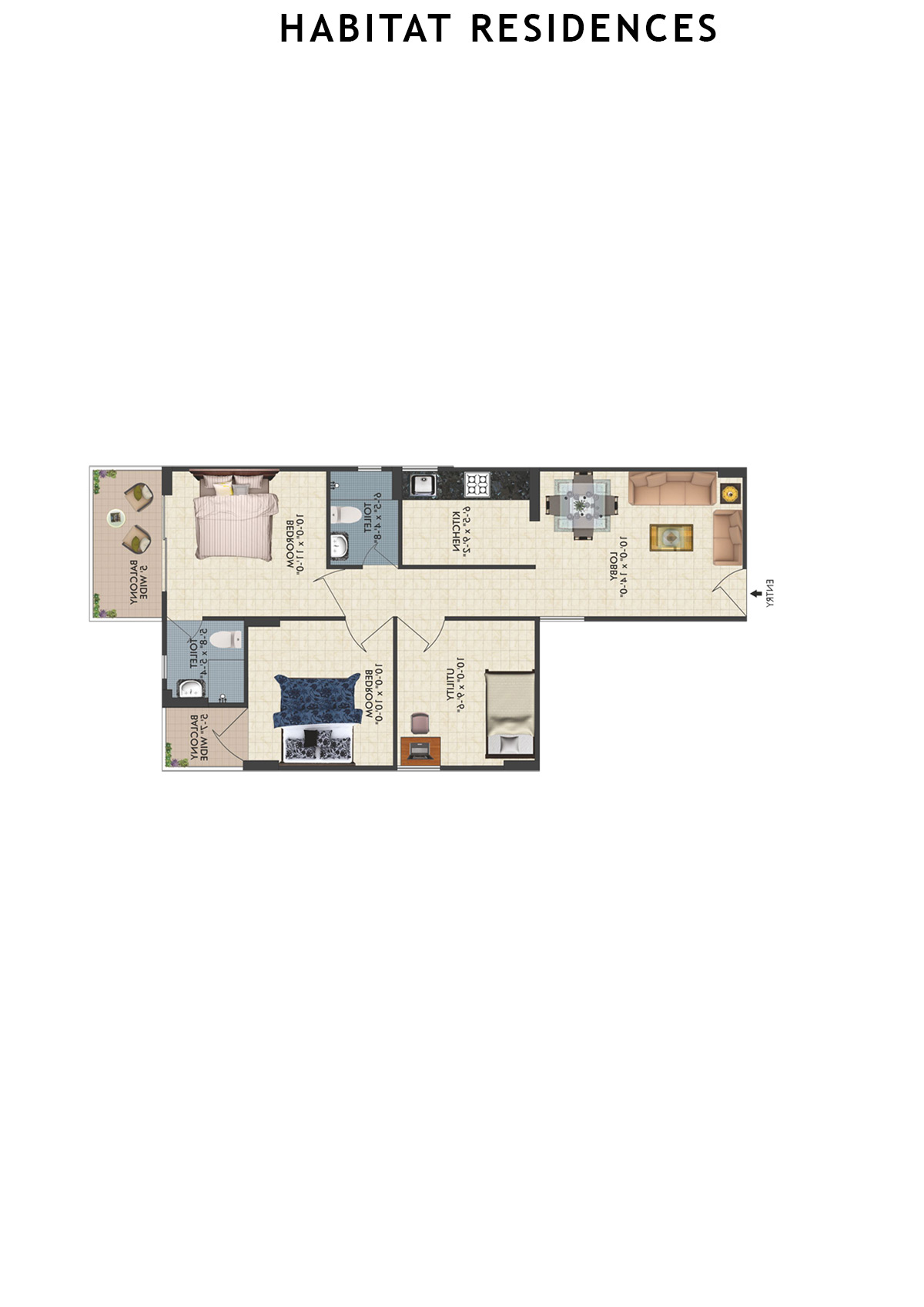 Habitat Residences Tower D3 Unit 5 (Type  1) Floor Plan