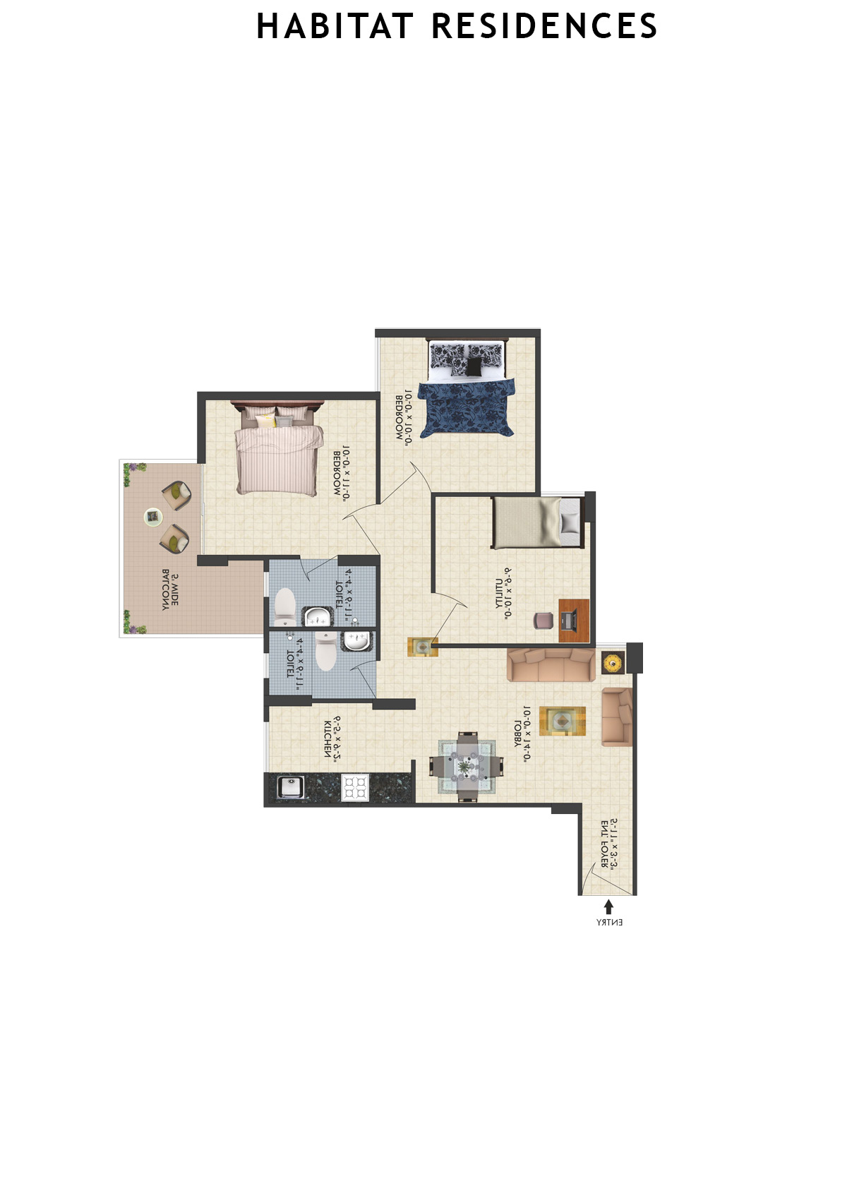 Habitat Residences Tower D3 Unit 6 (Type  2) Floor Plan