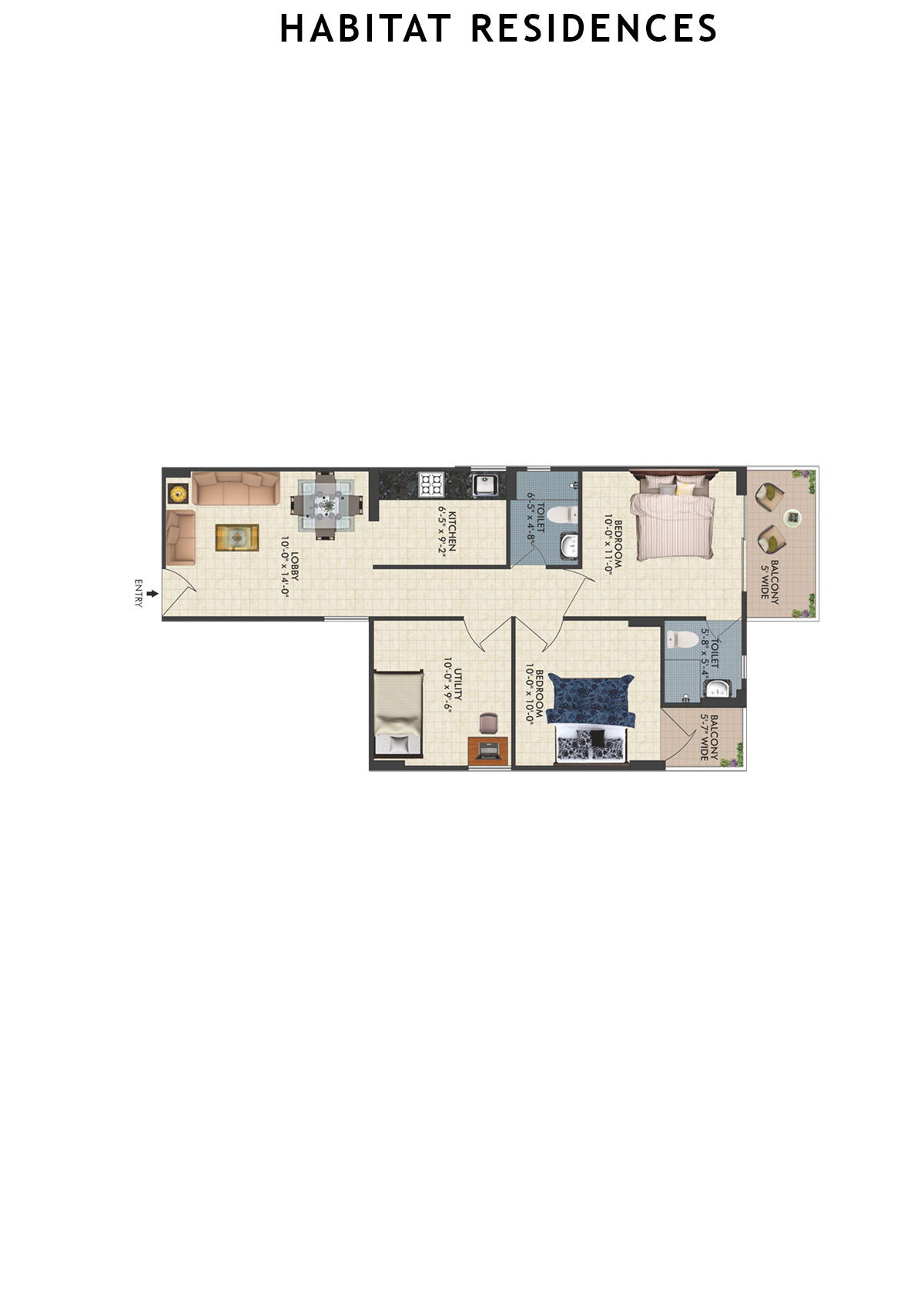 Habitat Residences Tower D3 Unit 8 (Type  1) Floor Plan