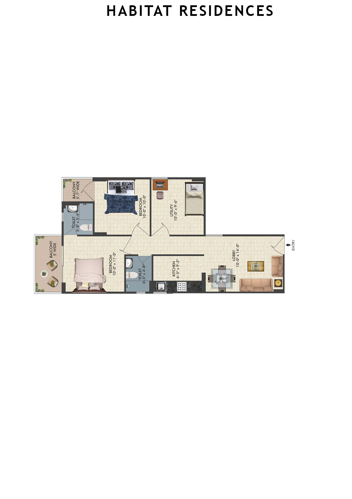 Habitat Residences Tower D4 Unit 4 (Type  1) Floor Plan