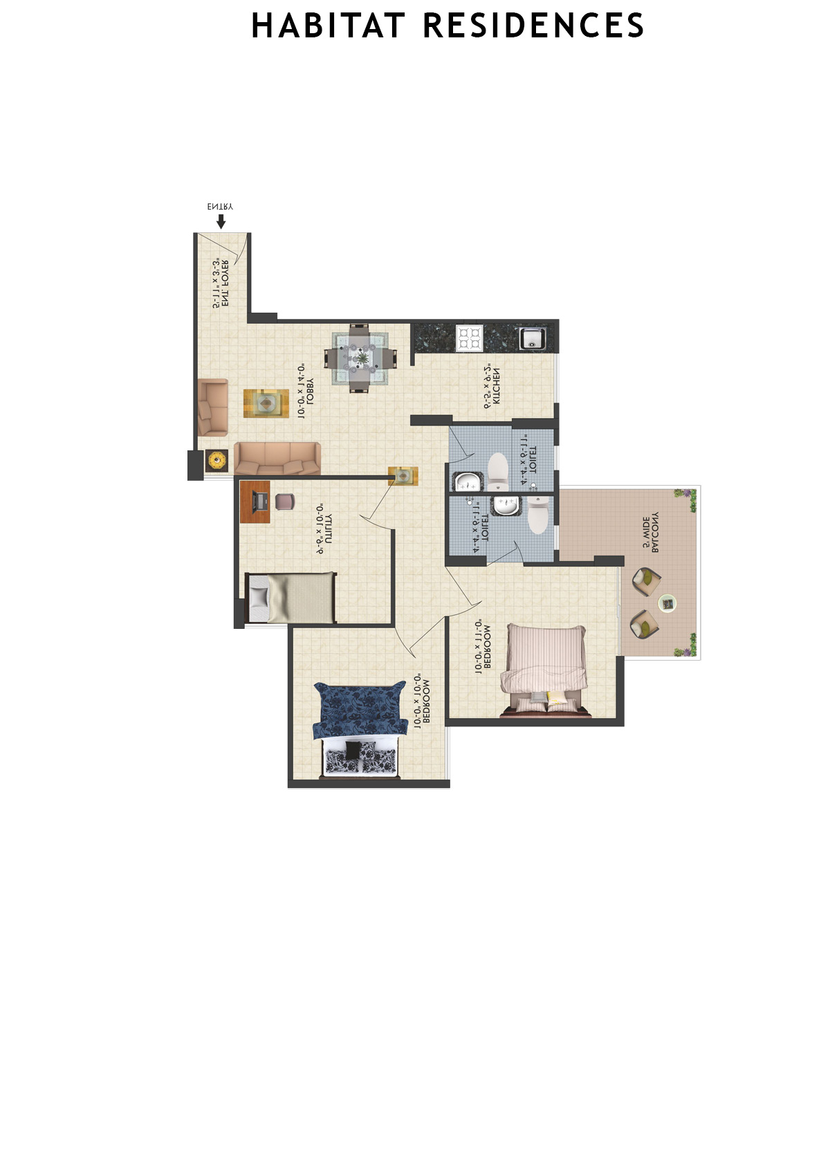 Habitat Residences Tower D6 Unit 2 (Type  2) Floor Plan