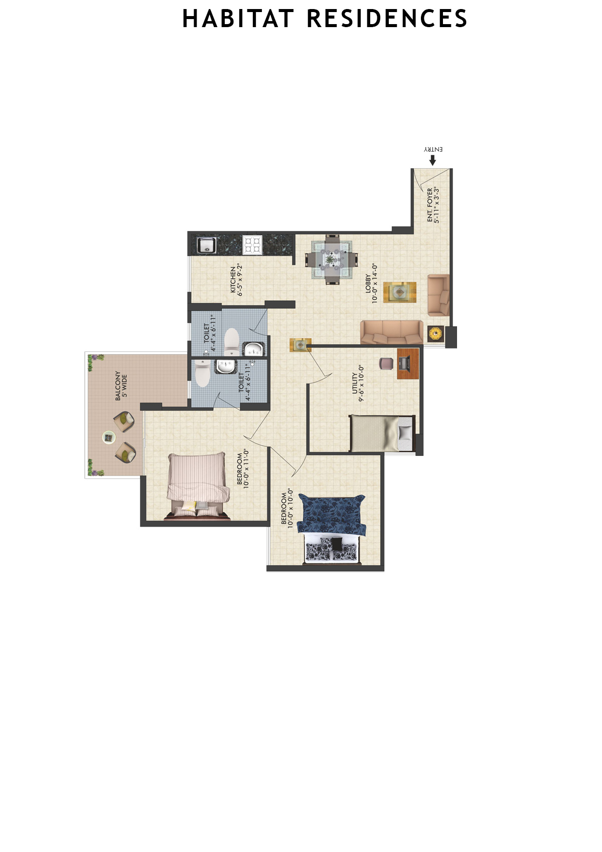 Habitat Residences Tower D6 Unit 3 (Type  2) Floor Plan