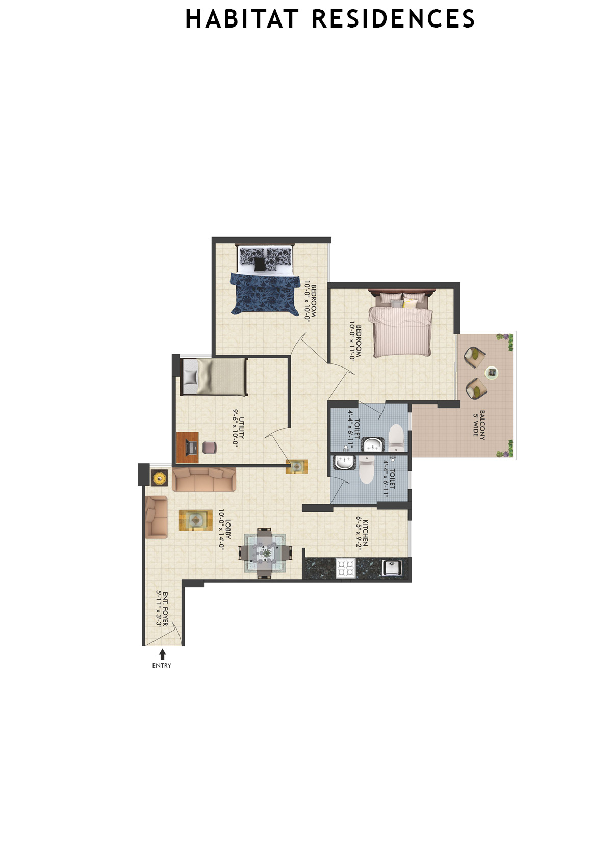 Habitat Residences Tower D6 Unit 7 (Type  2) Floor Plan