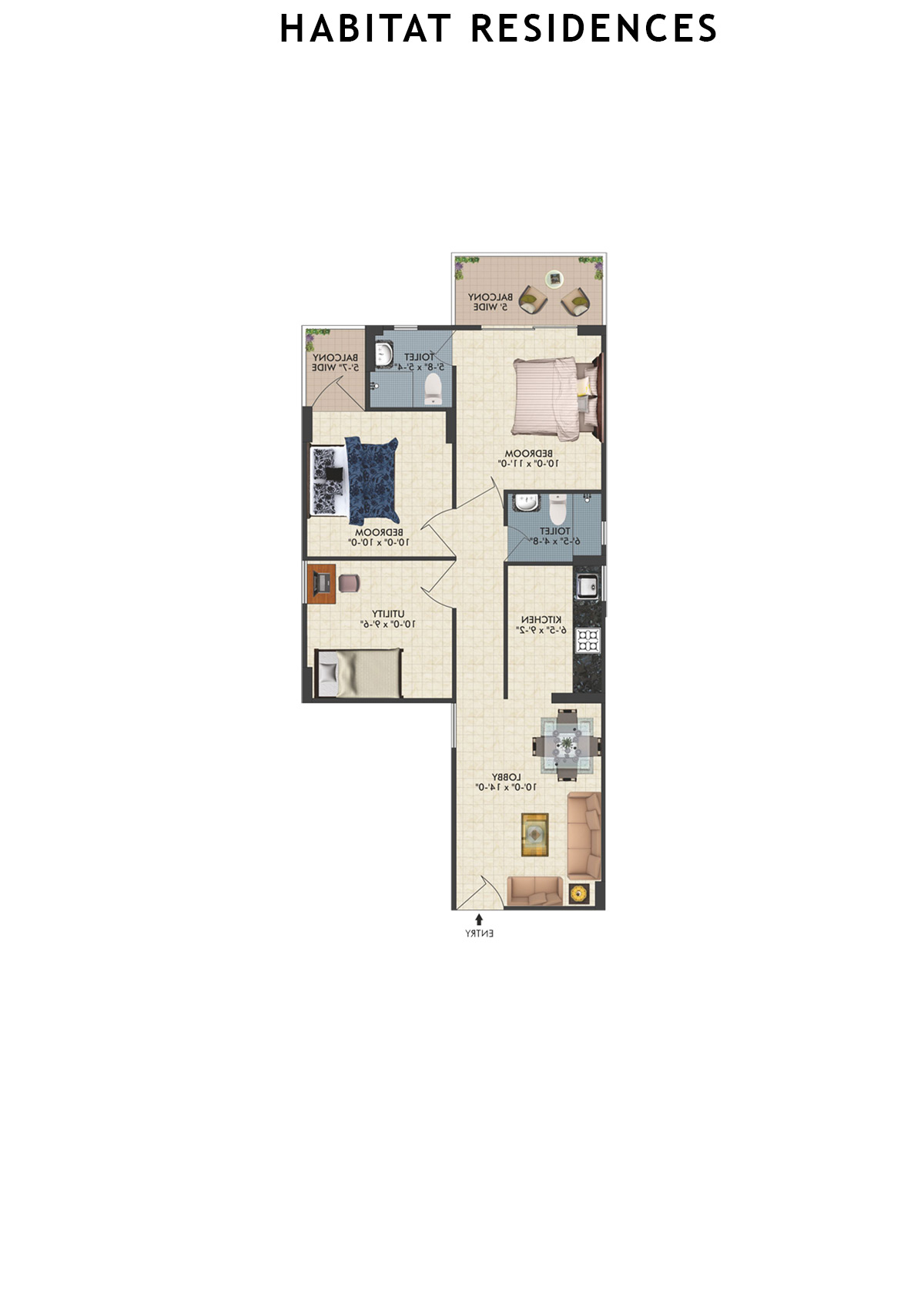Habitat Residences Tower D7 Unit 1 (Type  1) Floor Plan