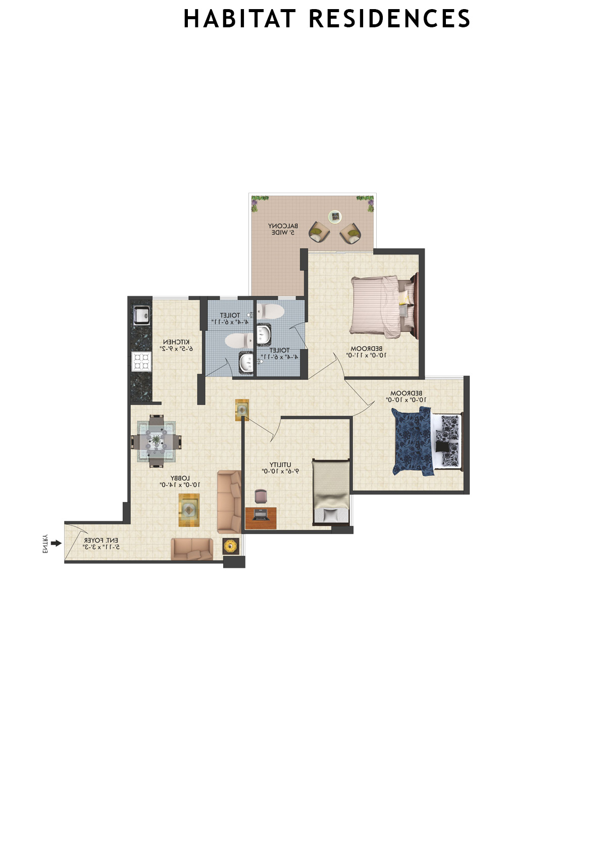 Habitat Residences Tower D7 Unit 2 (Type  2) Floor Plan