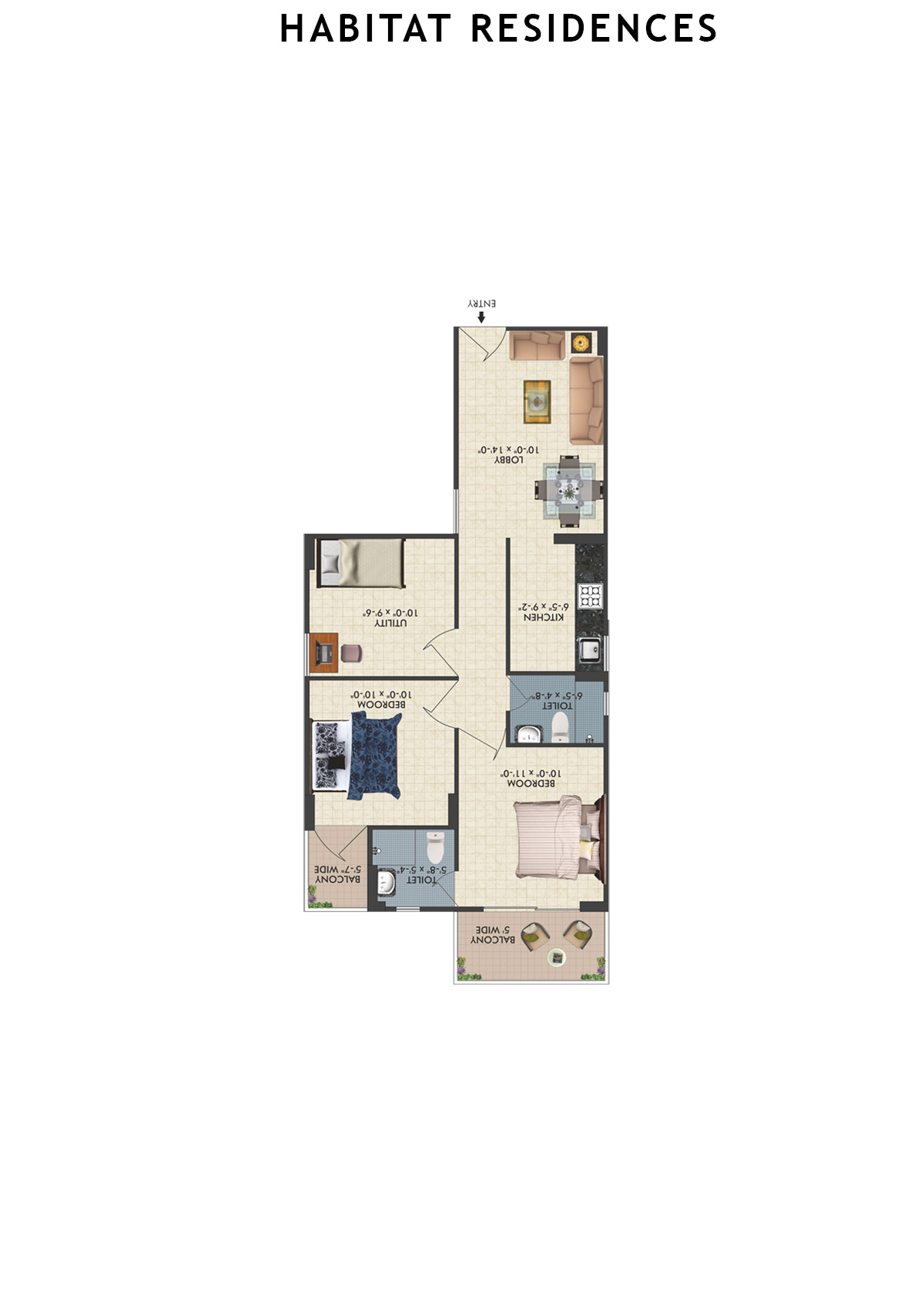 Habitat Residences Tower D7 Unit 4 (Type  1) Floor Plan