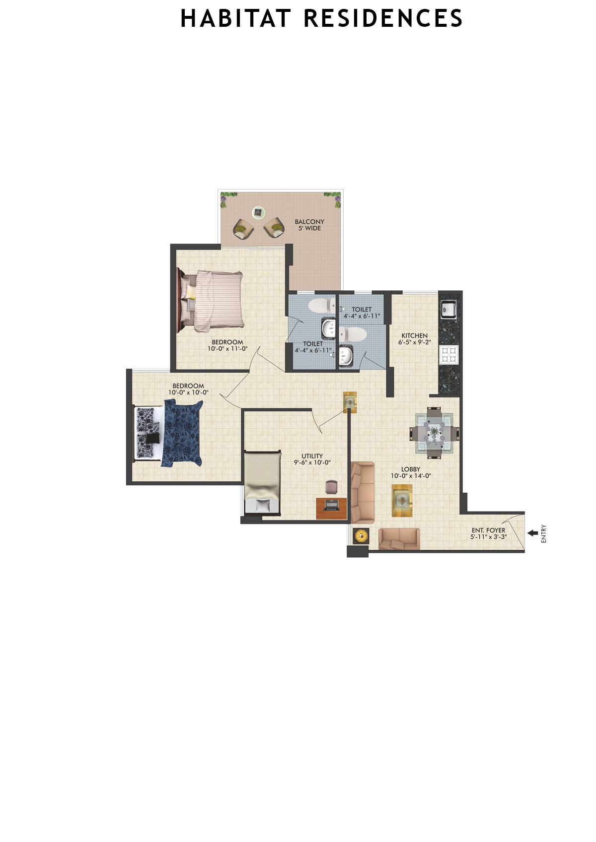 Habitat Residences Tower D8 Unit 7 (Type  2) Floor Plan