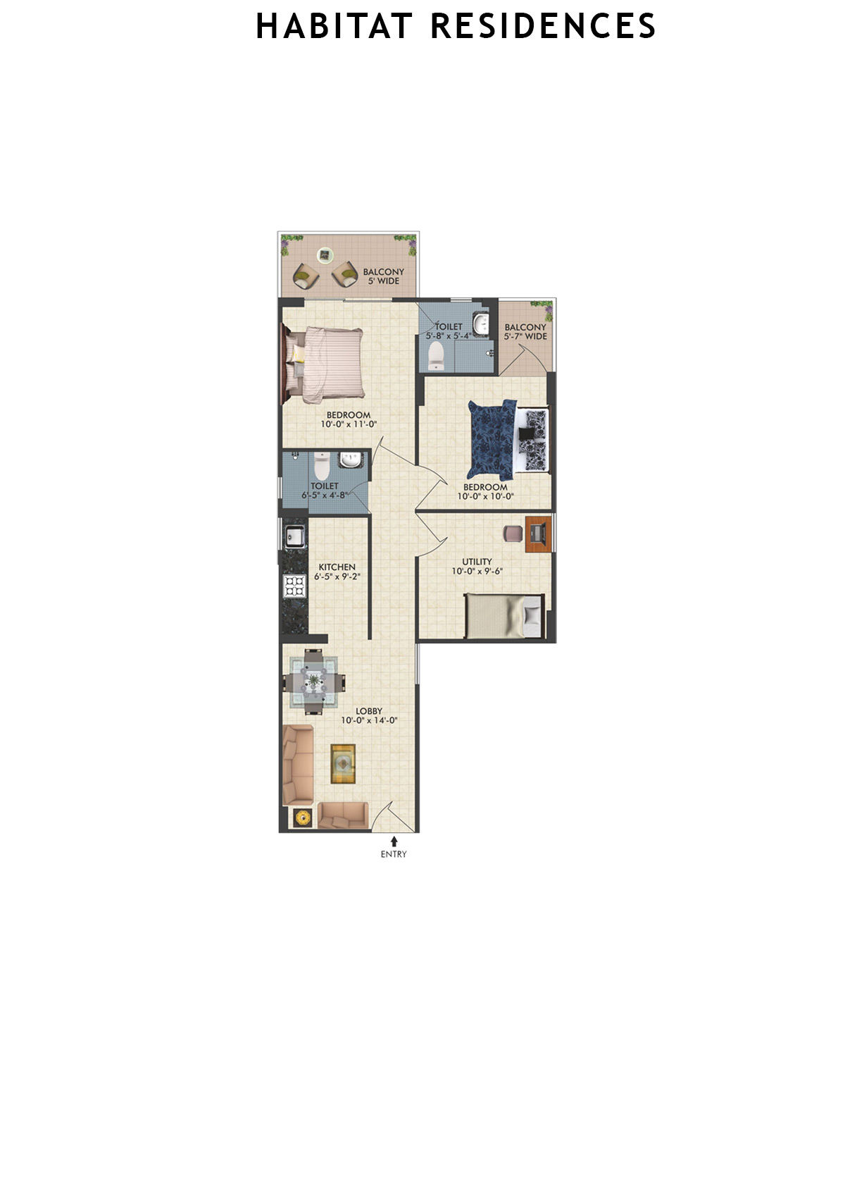 Habitat Residences Tower D8 Unit 8 (Type  1) Floor Plan