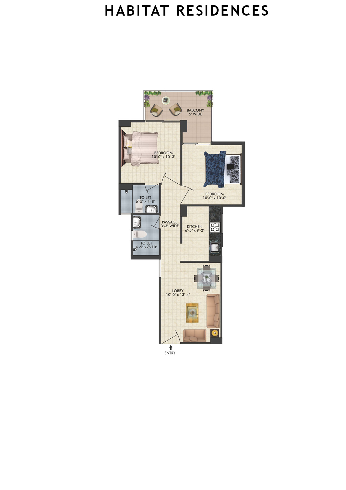 Habitat Residences Tower E Unit 1 (Type  1) Floor Plan