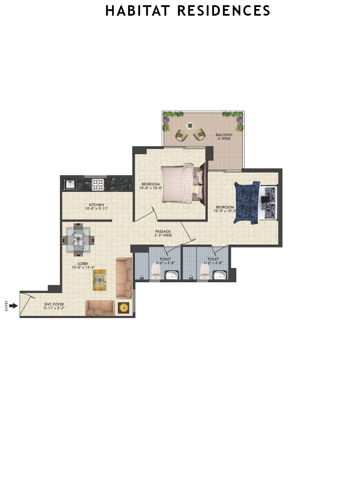 Habitat Residences Tower E Unit 2 (Type  2) Floor Plan